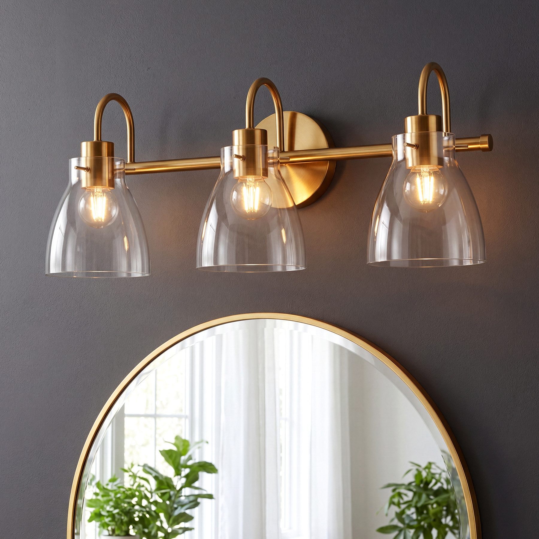 Tribesigns Wandleuchte 3-flammige Spiegelleuchte mit klarem Glasschirm, gebürstetes Gold, für Schlafzimmer, Wohnzimmer und Flur, …