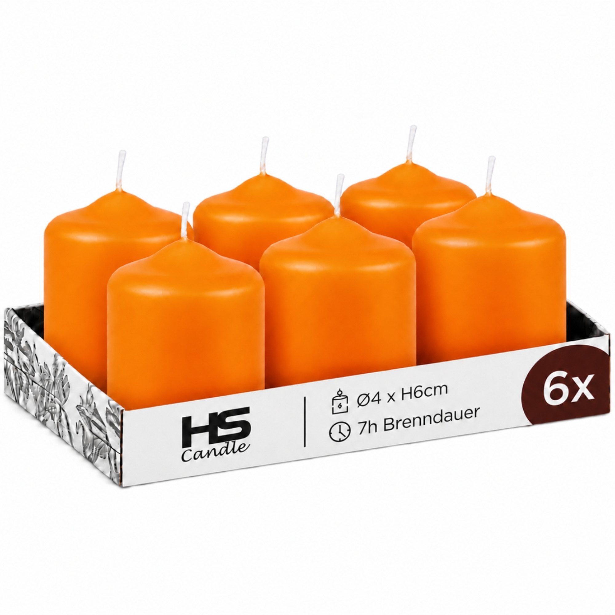 HS Candle Stumpenkerze Set kompakt und unparfümiert, Ø4cm x H6 cm (6-tlg., Dekolicht), bis zu 7h Brenndauer je Kerze, Wachsmischung, Made in EU