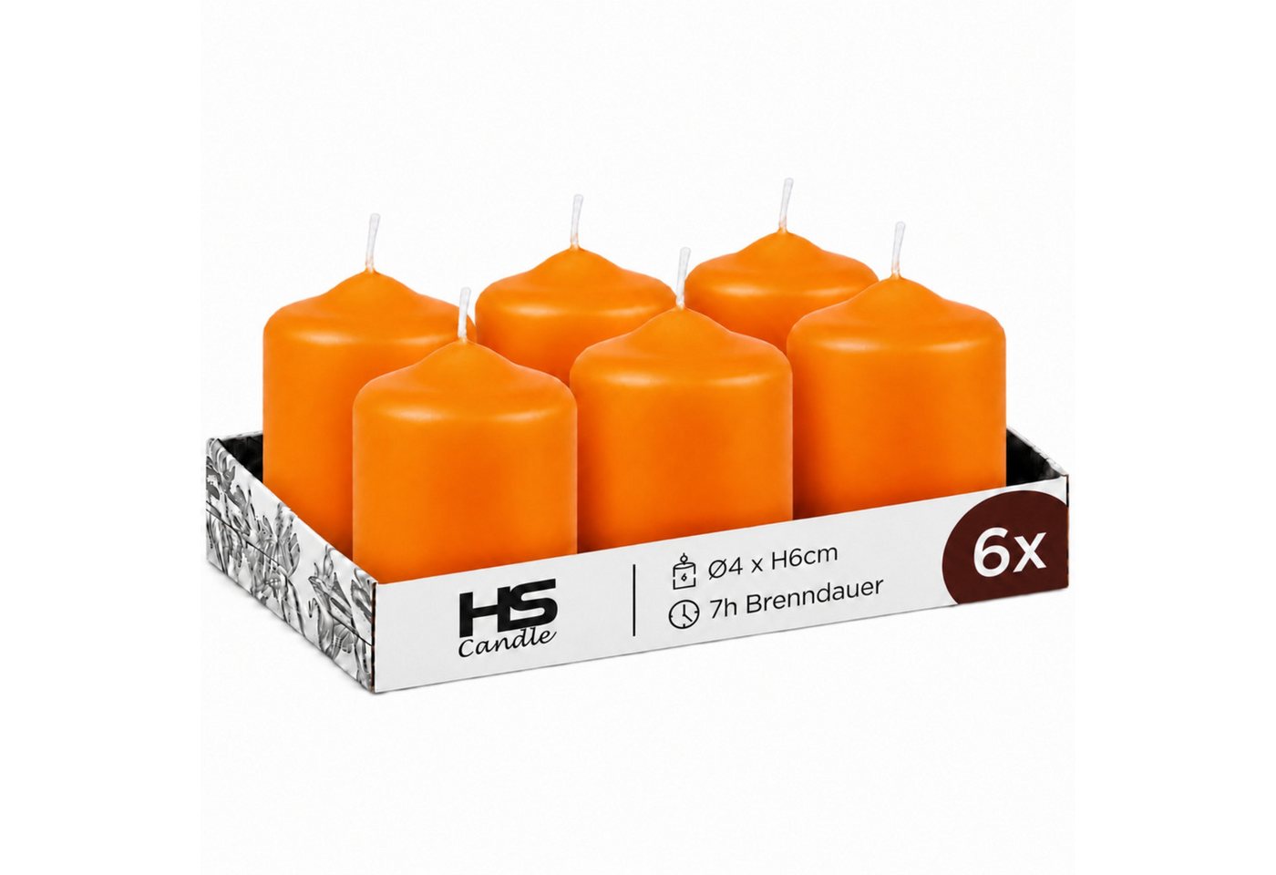 HS Candle Stumpenkerze Set kompakt und unparfümiert, Ø4cm x H6 cm (6-tlg., Dekolicht), bis zu 7h Brenndauer je Kerze, Wachsmischung, Made in EU