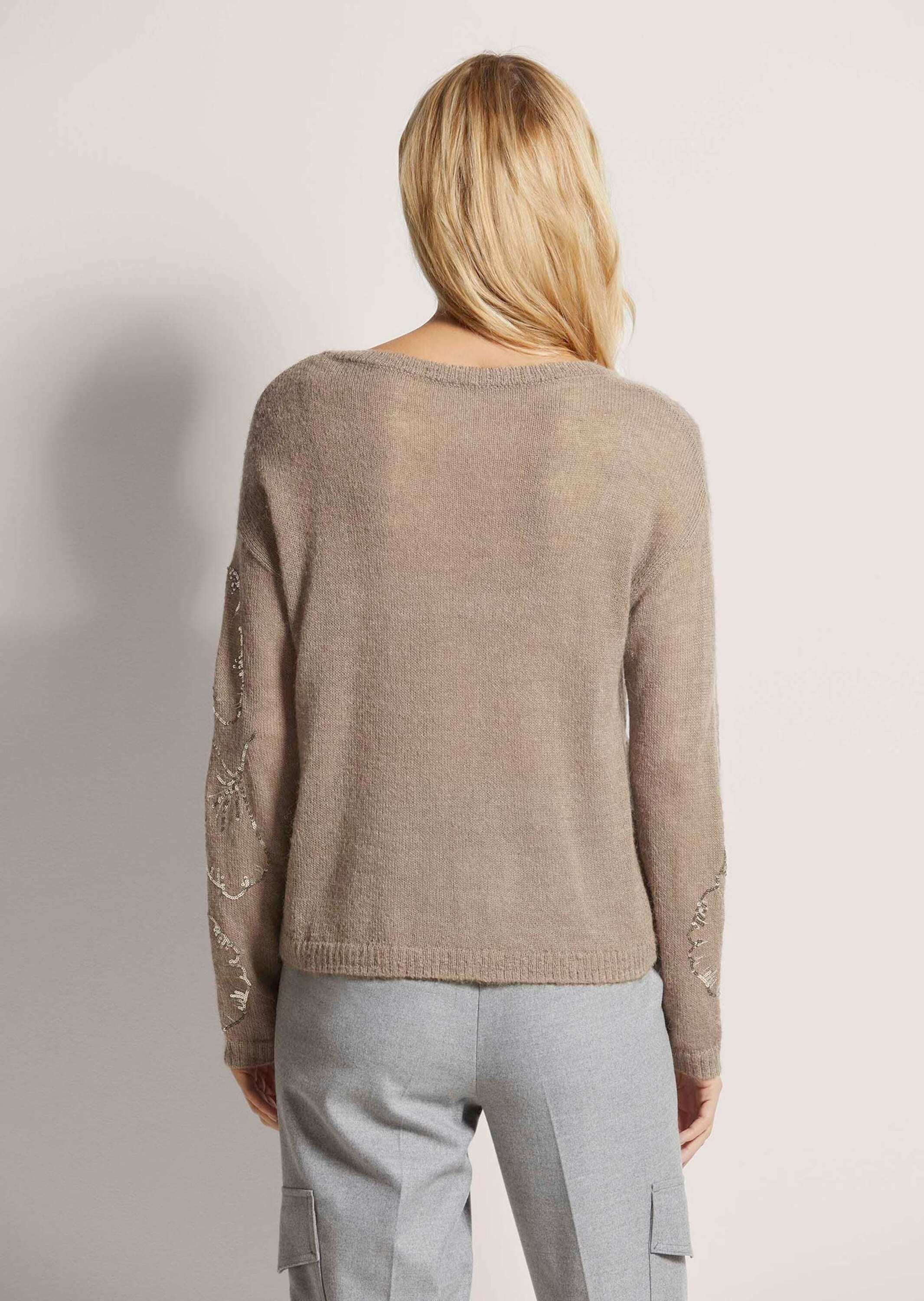 MADELEINE Strickpullover Glanzpullover mit Ginkgo-Design und Pailletten Wollpullover mit Rundhals und Langarm