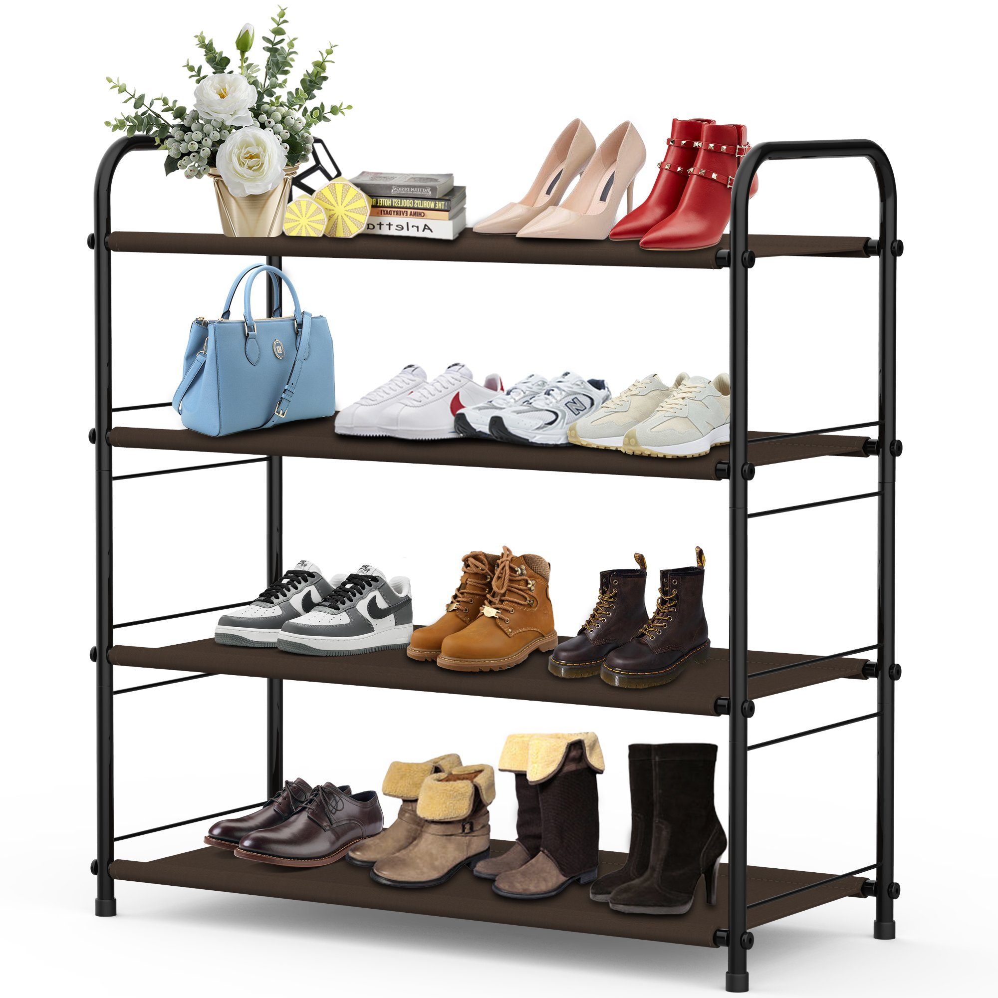 NEFOSO Regal Stapelbares & ausziehbares, Schuhregal Stecksystem für 16 Paar Schuhe, metall, Stoff 600D Oxford-Gewebe, wohnzimmer schuhregale, 68 cm breit