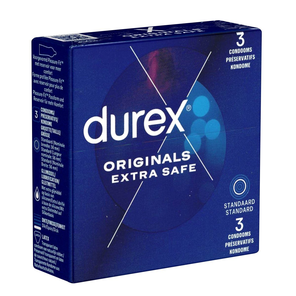 durex Kondome Originals Extra Safe Packung mit, 3 St., extra sichere Markenkondome mit Easy-On™-Passform