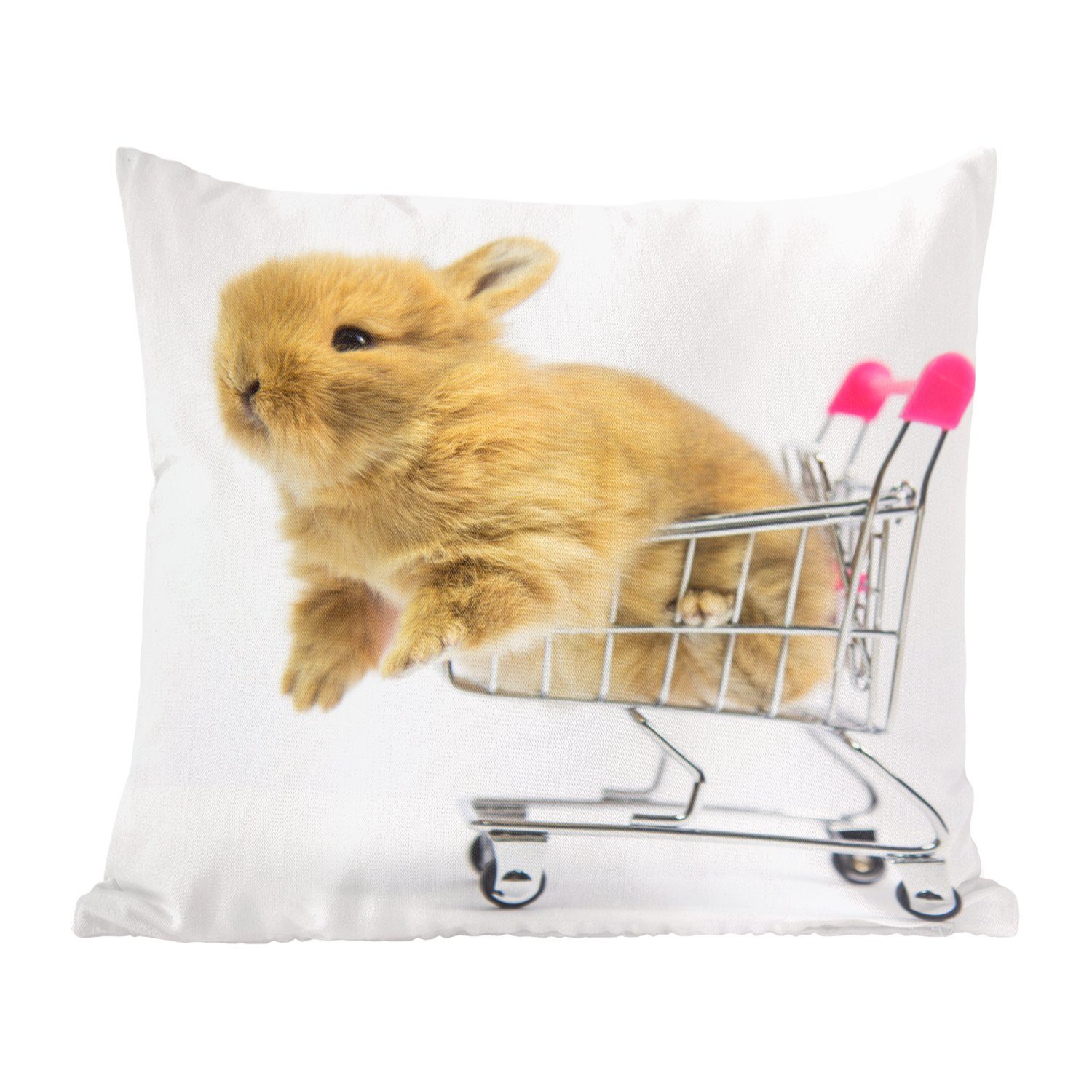 MuchoWow Dekokissen Kaninchen - Baby - Weiß, Zierkissen mit Füllung für Wohzimmer, Schlafzimmer, Deko, Sofakissen
