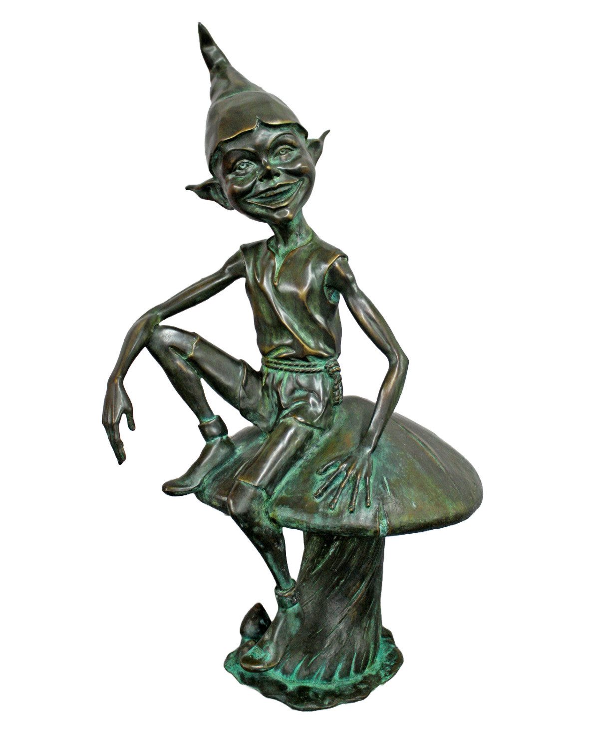 Bronzeskulpturen Skulptur Bronzefigur Kobold auf Pilz sitzend aus Bronze