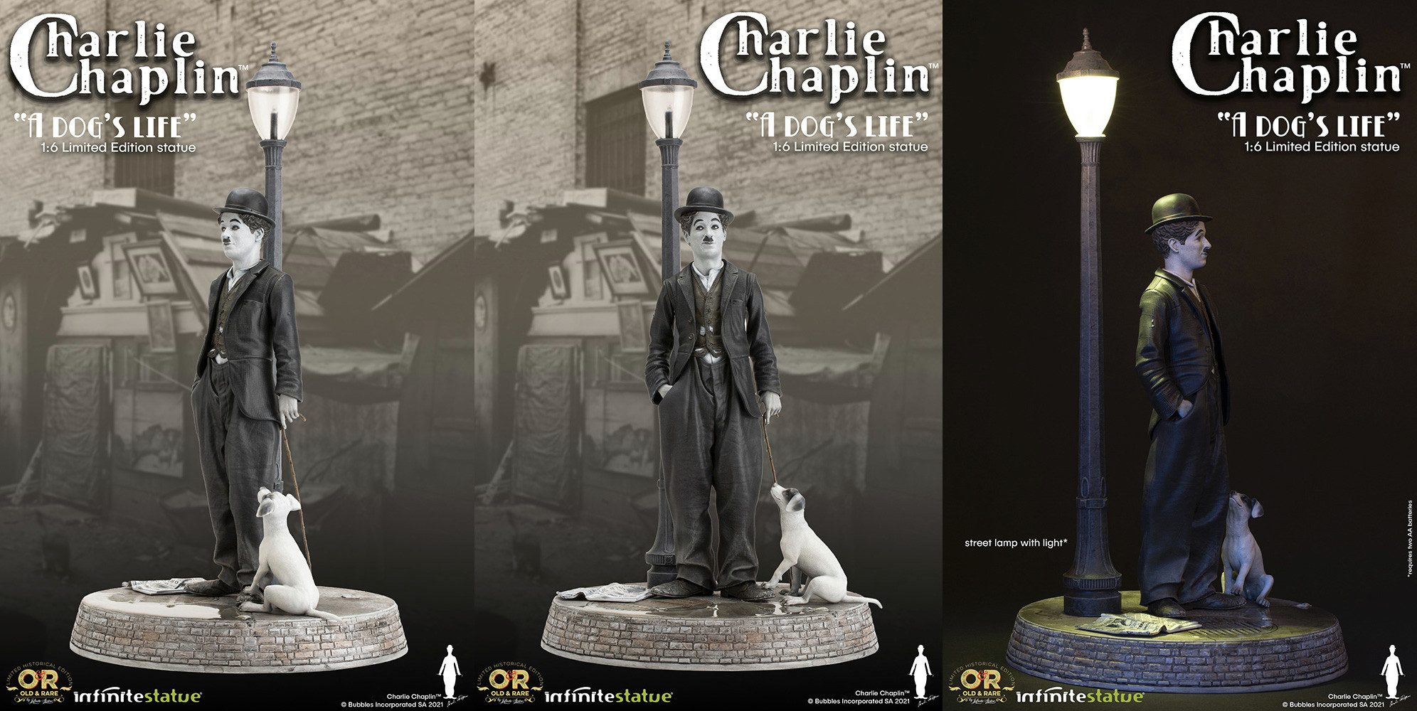 Infinite Statue Sammelfigur CHARLIE CHAPLIN WITH LIGHT OLD & RARE STATUE