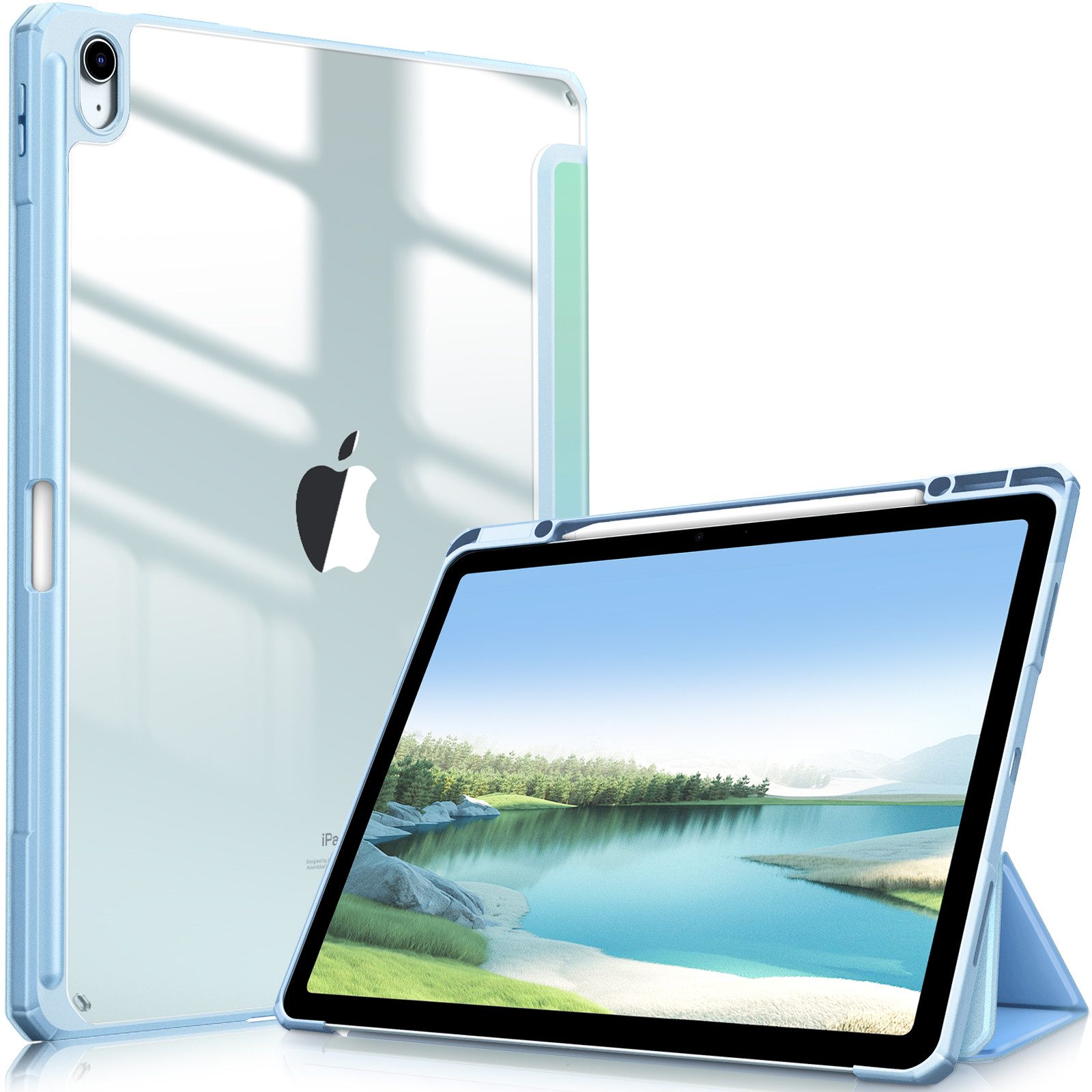 Fintie Tablet-Hülle für iPad Air 13 Zoll M4/M3/M2 (2026/2025/2024) mit Stifthalter, Stoßfeste Hybrid Case mit transparenter Hartschale auf der Rückseite