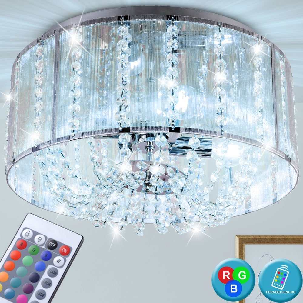 LED Decken Lampe Chrom Beleuchtung Wohn Zimmer Leuchte Glas Kristall Farbwechsel 