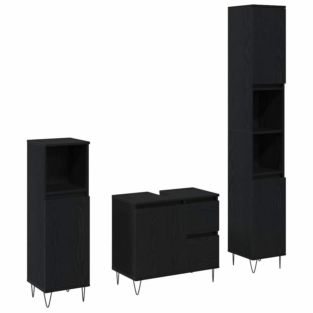 vidaXL Badezimmer-Set Badezimmermöbel-Set 3 pcs Schwarz Eichen-Optik 30 x 30 x 190 cm, (3-St)