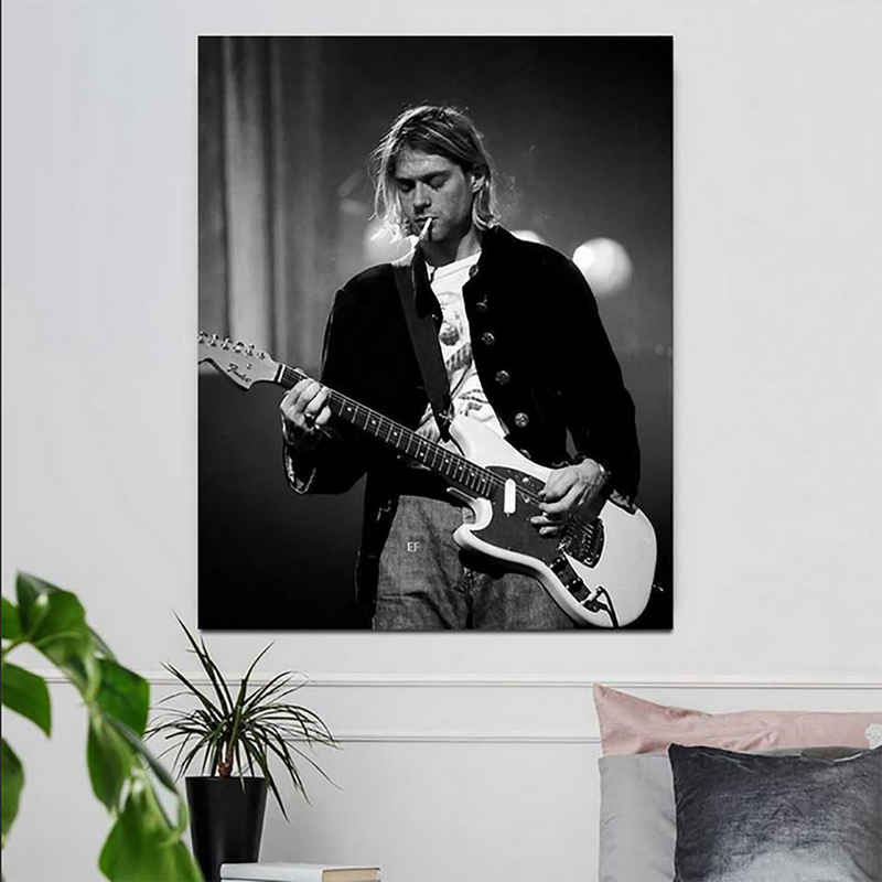 TPFLiving Kunstdruck (OHNE RAHMEN) Poster - Leinwand - Wandbild, Kurt Cobain - Kunstdrucke des Rockmusikers (1967 - 1994) (Leinwand Wohnzimmer, Leinwand Bilder, Kunstdruck), Farben: Schwarz-weiß - Größe 13x18cm