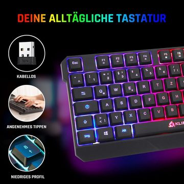 KLIM Chroma wireless Gaming, hintergrundbeleuchtete Tasten, Anti Ghosting Gaming-Tastatur (Deutsche Tastenbelegung, ergonomisch, wasserfest, keyboard)