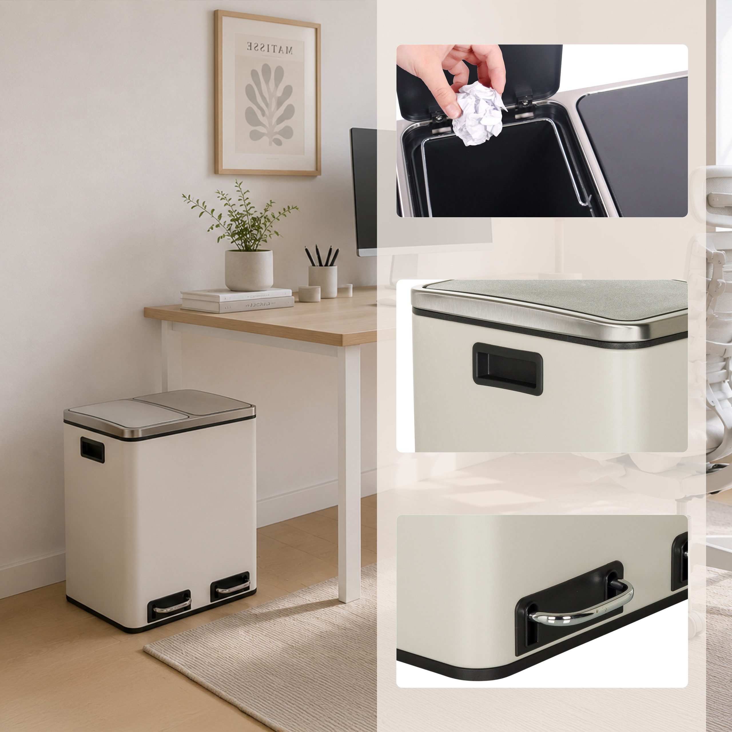 hjh OFFICE Mülleimer Clean 9 Abfalleimer, Mülltrennsystem Küche mit 2 Fächern, Abfalleimer 2 x 15L (30 Liter)