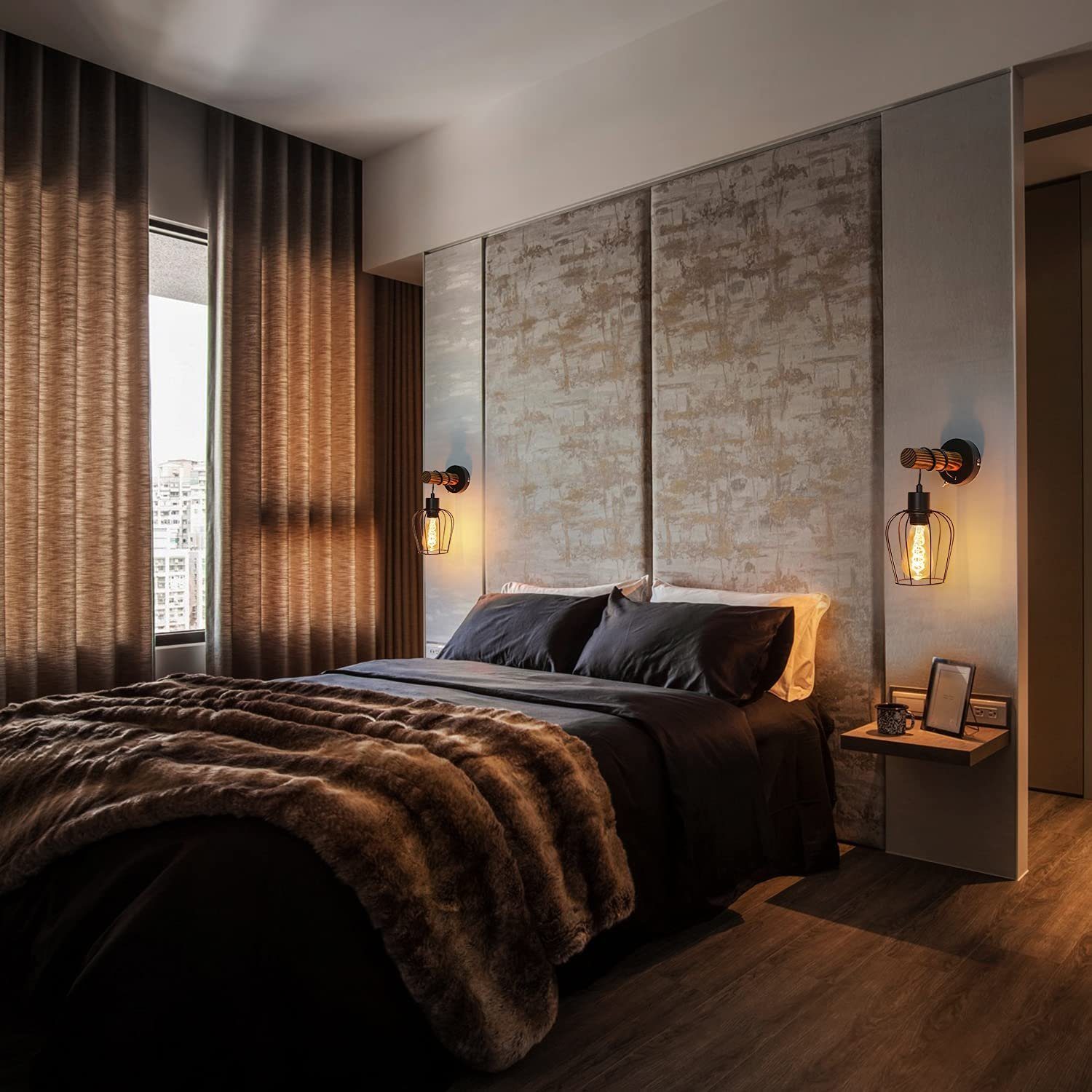 ZMH Wandleuchte Retro Wandleuchte Holz Innen günstig online kaufen