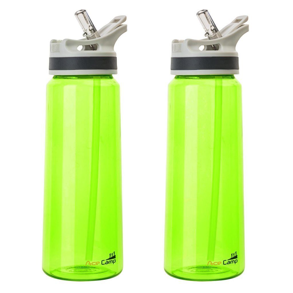 AceCamp Trinkflasche 2er-Set 750 ml mit Sprungdeckel in Grün für Alltag, Sport und Outdoor, BPA-frei, auslaufsicher, leicht, alltagstauglich, Sprungdeckel
