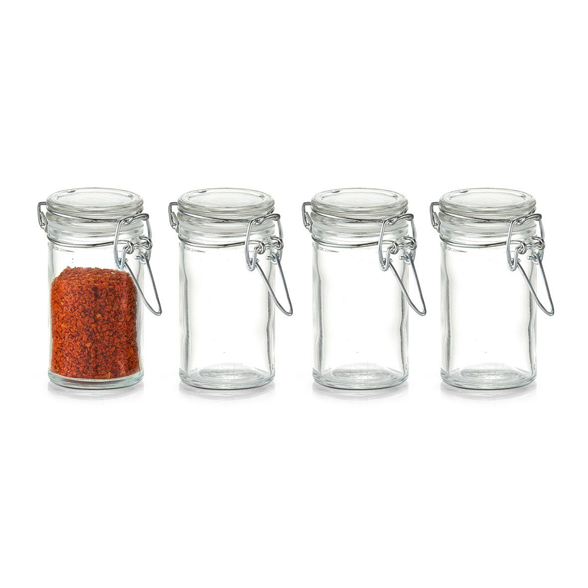 Gewürzgläser-Set m. Glas/Metall, Gewürzbehälter mini, Present Zeller praktischem 4-tlg., Bügelverschluss, mit Bügelverschluss