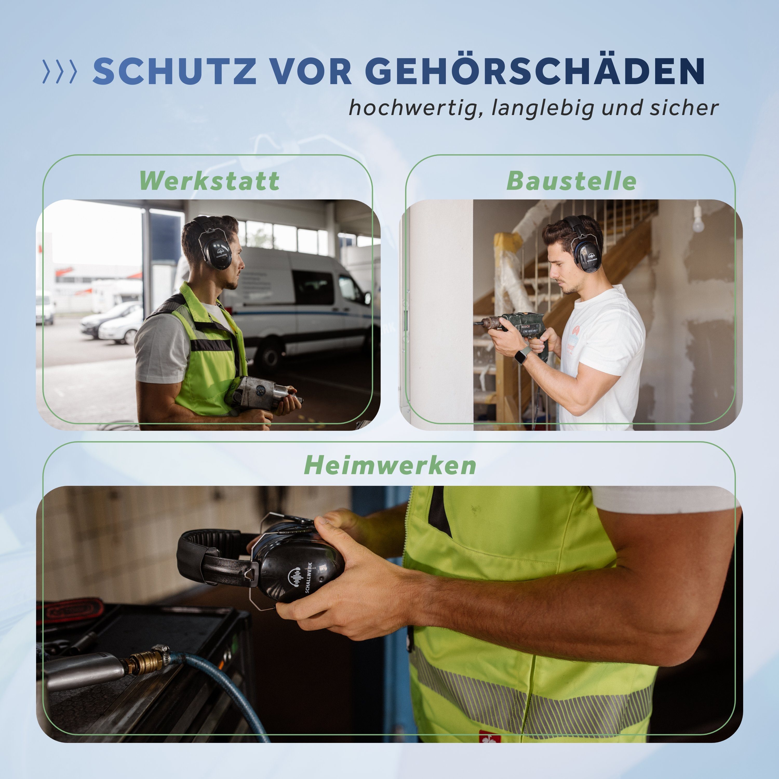 Work+, blau SCHALLWERK größenverstellbar Schallwerk ® – Arbeitsgehörschutz Kapselgehörschutz