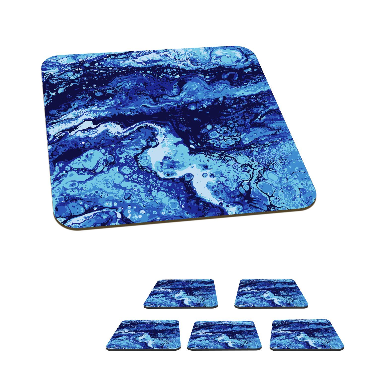 MuchoWow Glasuntersetzer Marmor - Blau - Aquarell, Zubehör für Gläser, 6-tlg., Glasuntersetzer, Tischuntersetzer, Korkuntersetzer, Untersetzer, Tasse