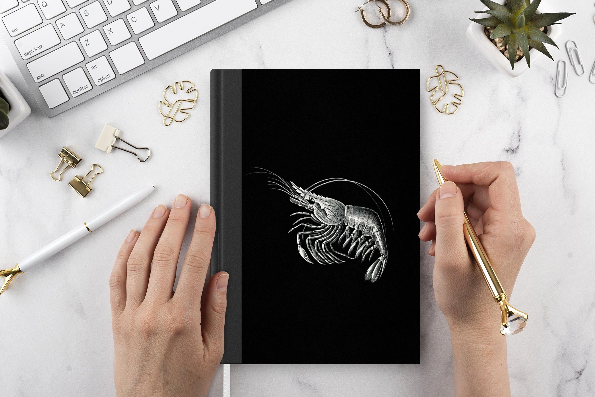 Seiten, - Shrimps - Haeckel Tagebuch, - Haushaltsbuch Kunst, Notizheft, Notizbuch A5, 98 Merkzettel, Journal, - Vintage Ernst Tiere MuchoWow