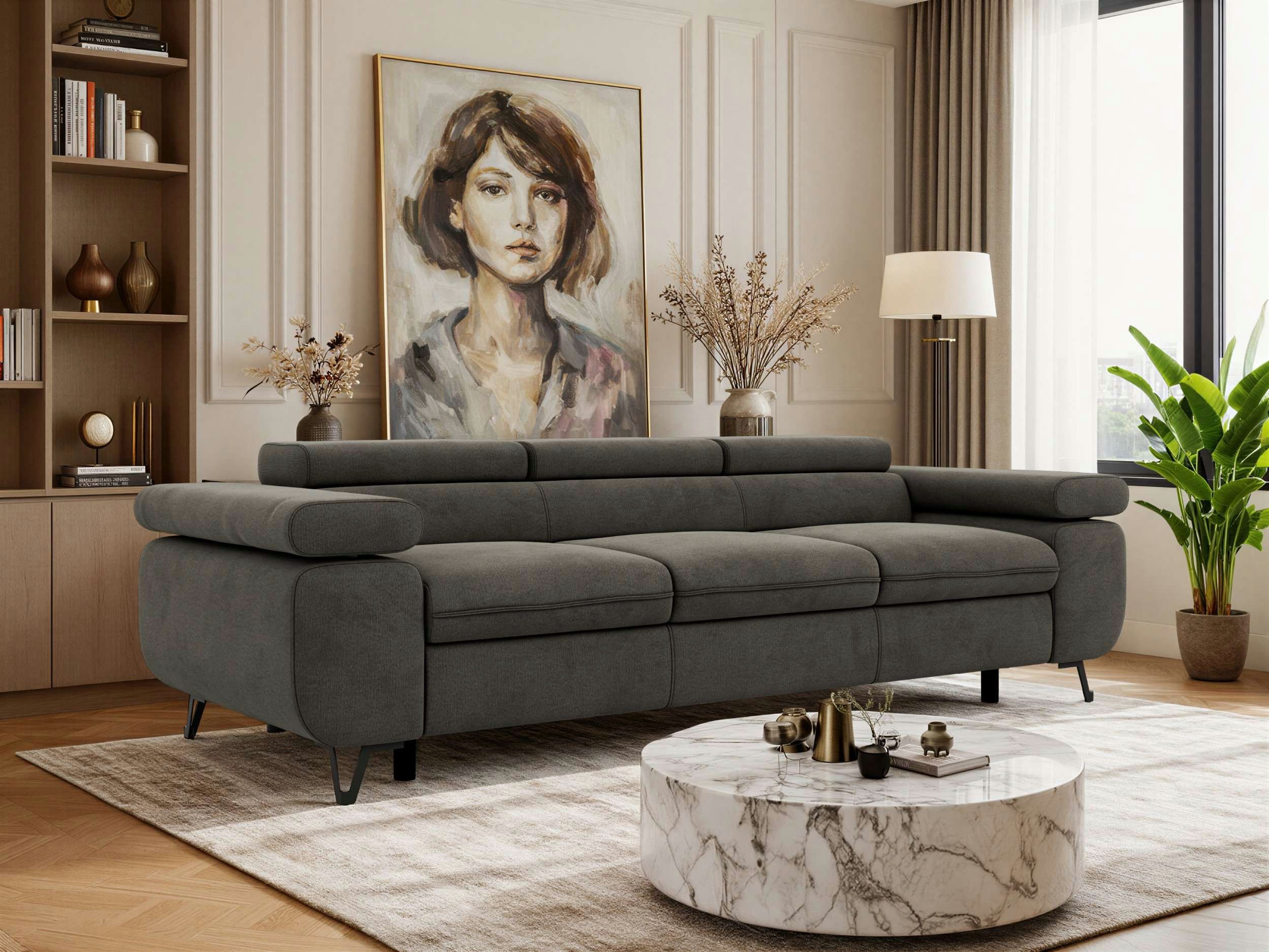 MKS MÖBEL Sofa PETER, Polstersofa mit verstellbaren Armlehnen, 3-Sitzer Sofa, Wellenfedern