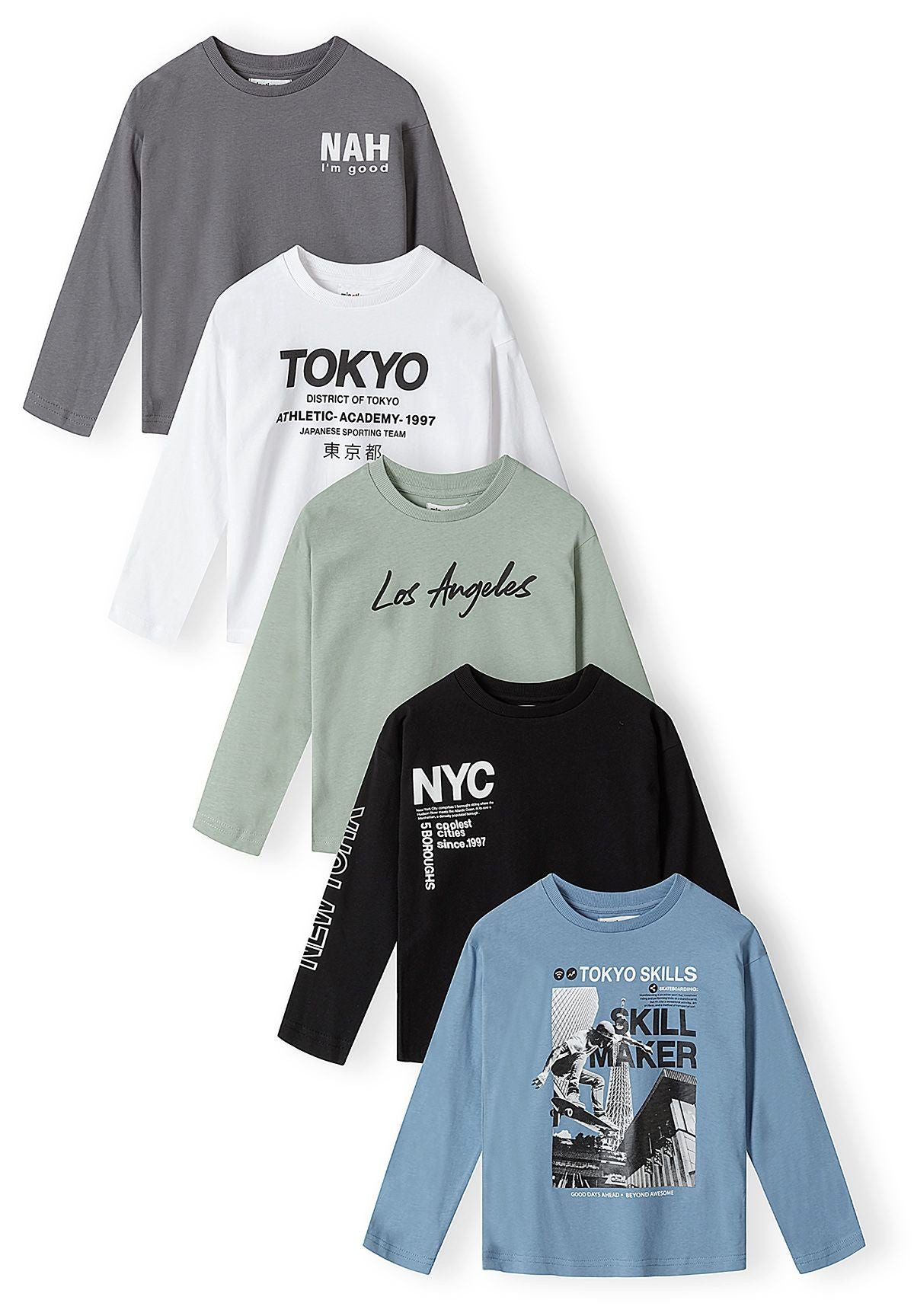 MINOTI Langarmshirt für Jungen im 5er-Pack, Longsleeve mit Print (Packung, 5-tlg., 5er-Pack)