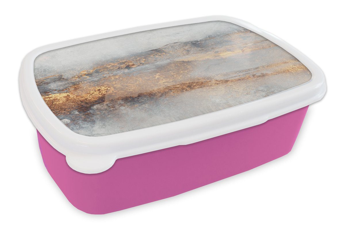 MuchoWow Lunchbox Nebel - Gold - Abstrakt, Kunststoff, (2-tlg), Brotbox für Erwachsene, Brotdose Kinder, Snackbox, Mädchen, Kunststoff rosa