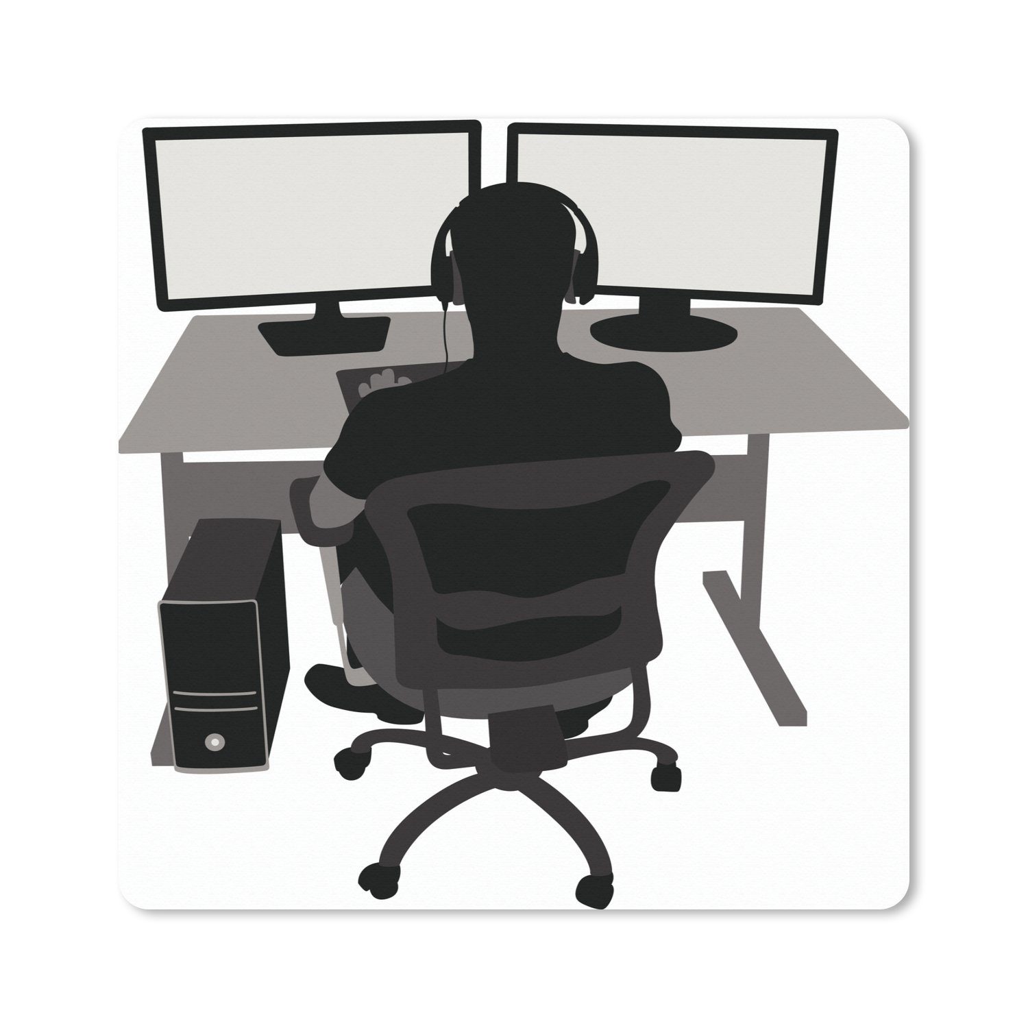 MuchoWow Gaming Mauspad Gamer - Computer - Büro - Illustration (1-St), Gaming, Rutschfester Unterseite, Mausunterlage, 80x80 cm, XXL, Großes