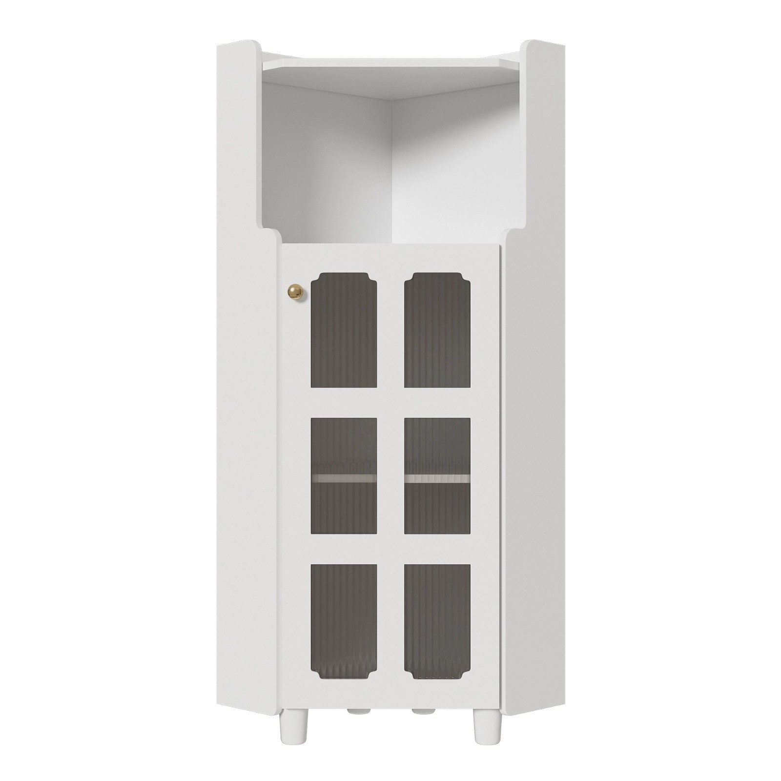 Celya Vitrine Eck-Schrank mit Lackoberfläche & LED-Beleuchtung (63.5*124cm, Weiß, für Wohnzimmer, Bücherregal, Badezimmer) Moderne Eck-Kommode mit App-Steuerung