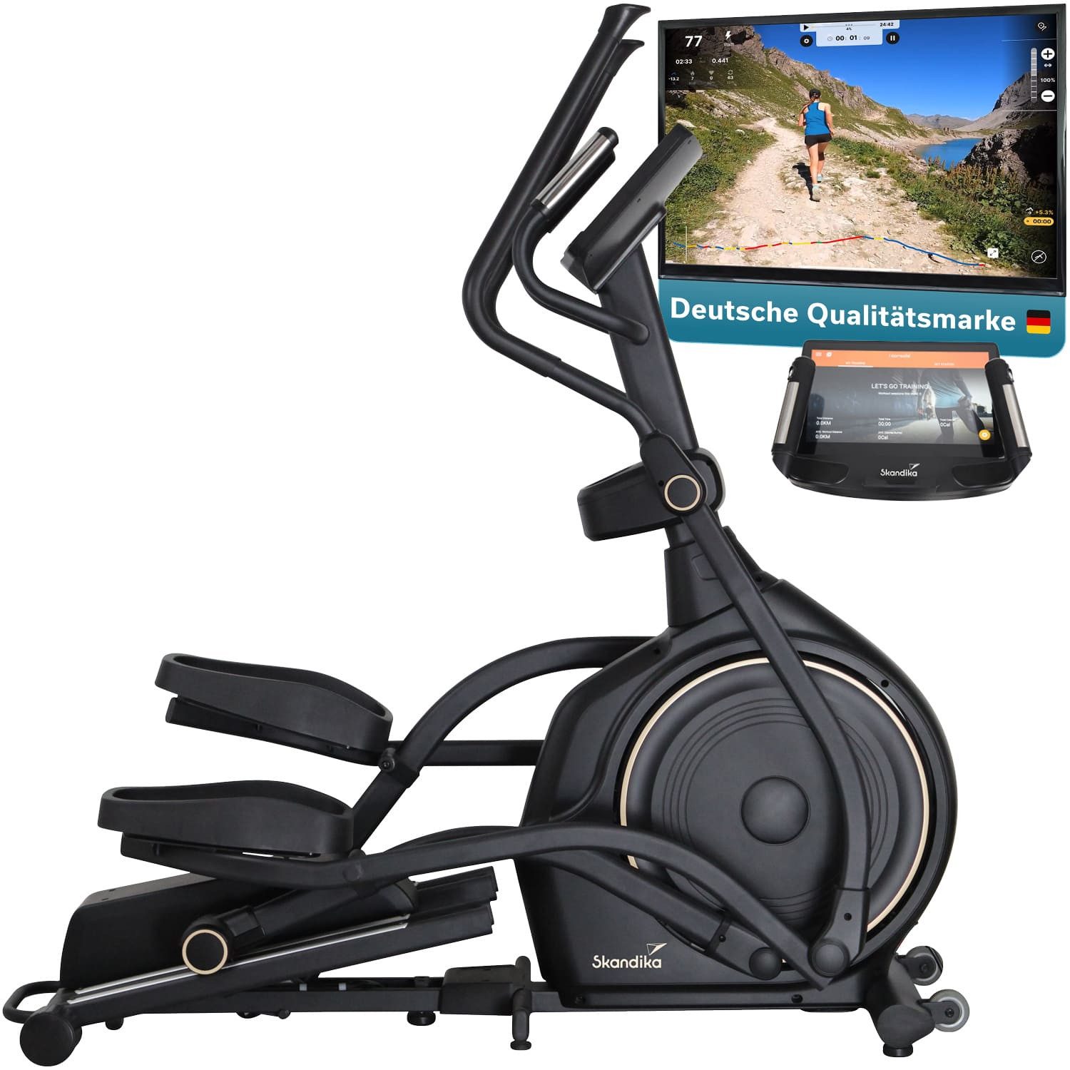 Skandika Crosstrainer Carbon P30-S Touchscreen, Ellipsentrainer für zuhause, bis 150 kg, mit Steigung, Bluetooth, App kompatibel, 32 Widerstandsstufen