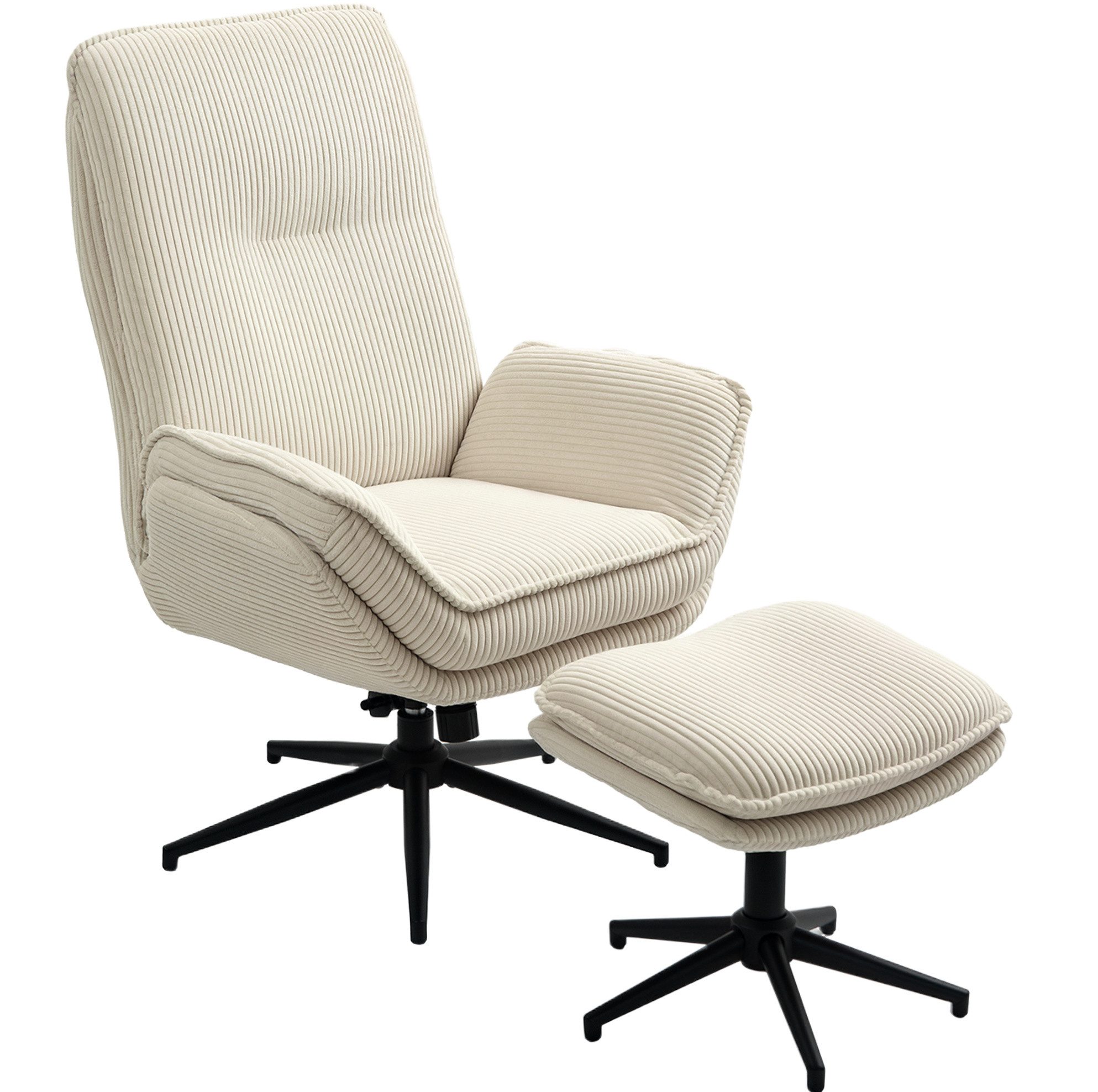 REDOM Relaxsessel Fernsehsessel Relaxsessel mit Hocker drehbar 360° (Liegefunktion, Cord-Optik TV-Sessel, gepolsterter Sessel, 2-St., Relaxsessel mit Hocker), Beige Wohnzimmer Schlafzimmer Ruhesessel