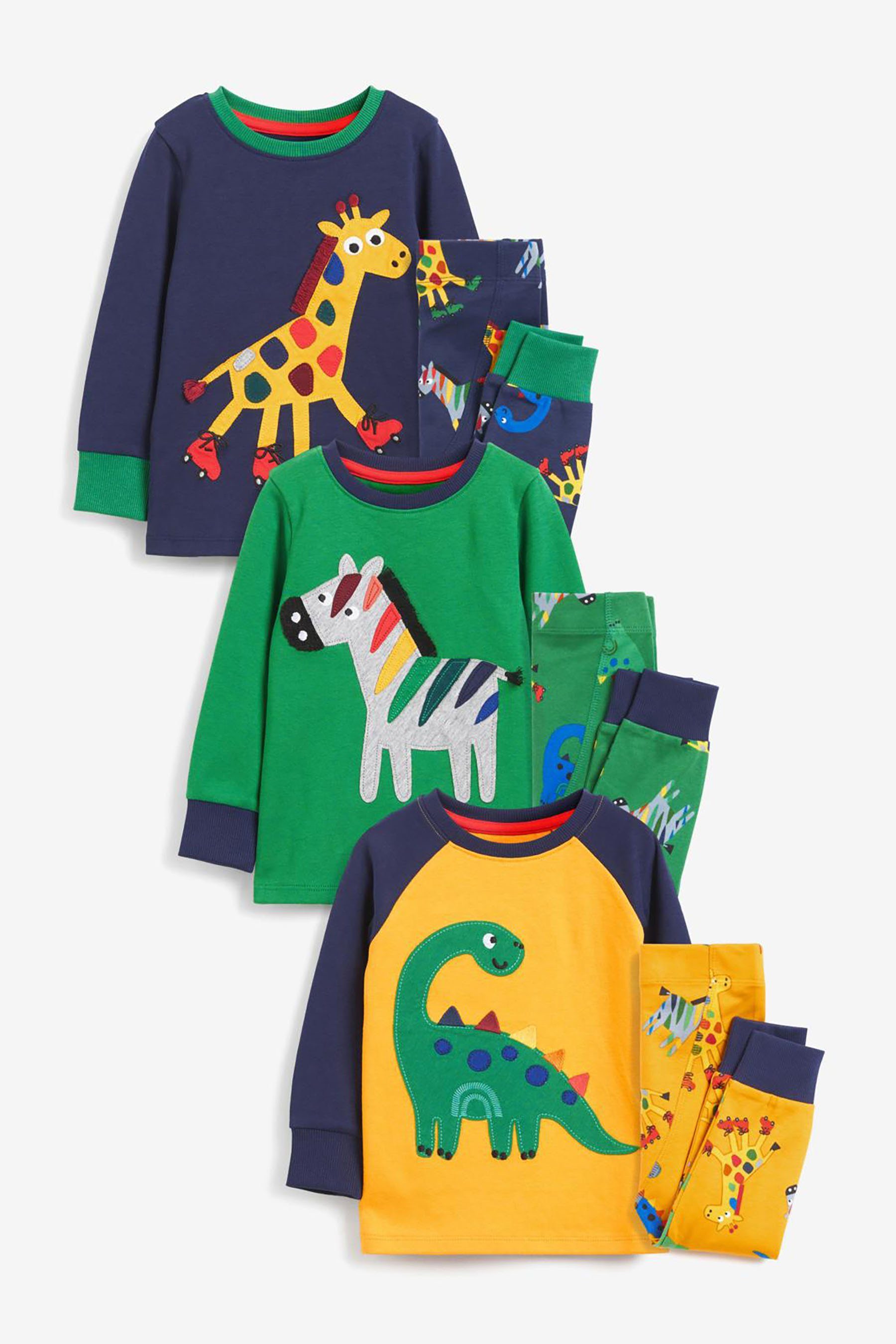 Next Pyjama Kuschelpyjamas, 3er-Pack (6 tlg) Blue/Green/Yellow Animals
