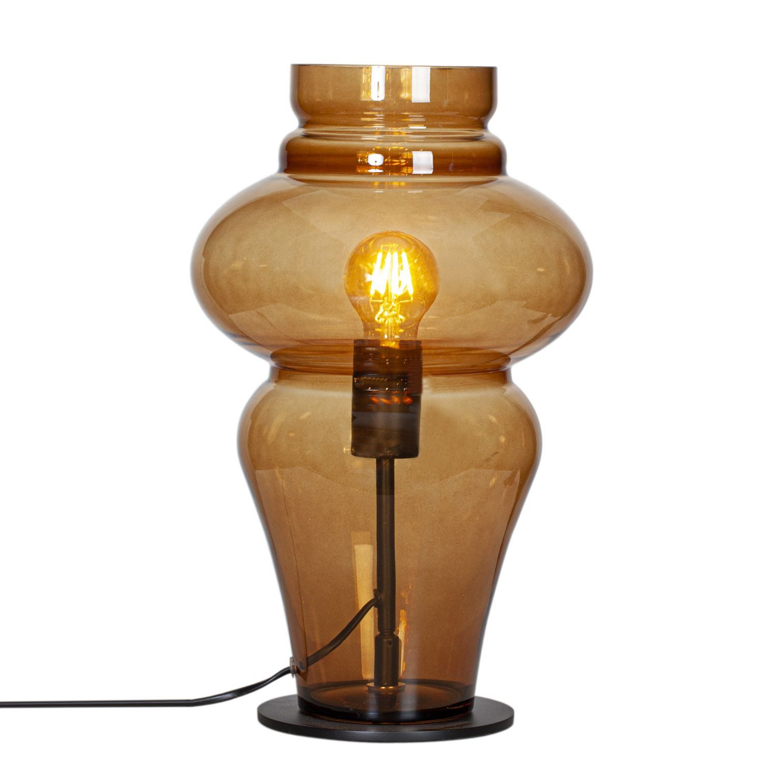 Licht-Erlebnisse Tischleuchte YRSA, ohne Leuchtmittel, Rauchglas Metall 40,6 cm hoch in Cognac E27 Vintage Design