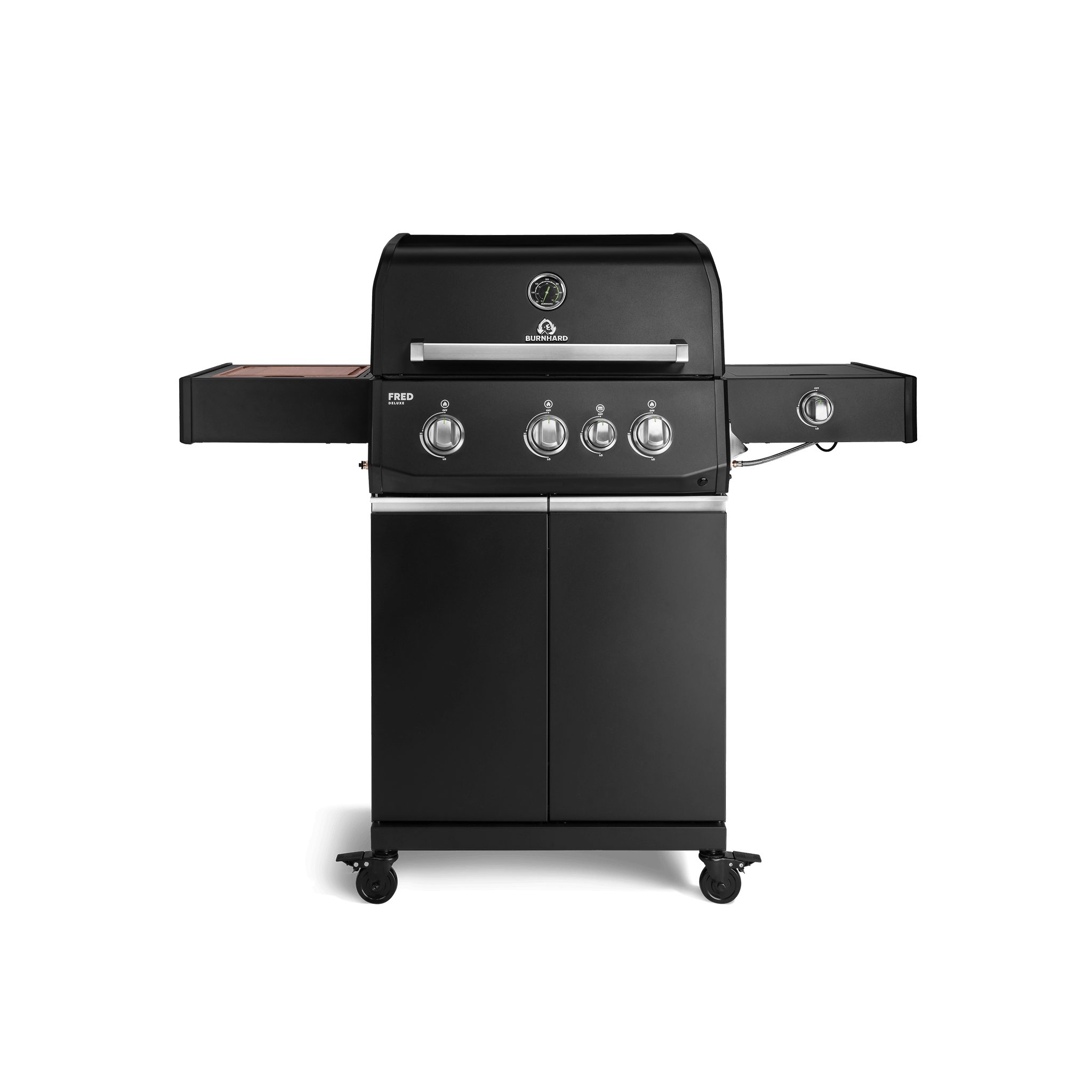 BURNHARD® Gasgrill 3-Brenner 2x Edelstahl-Stabbrenner 3,75 kW, 1x Infrarot-Keramikbrenner 3,75 kW, Gussrost, Piezo-Zündung – FRED Deluxe