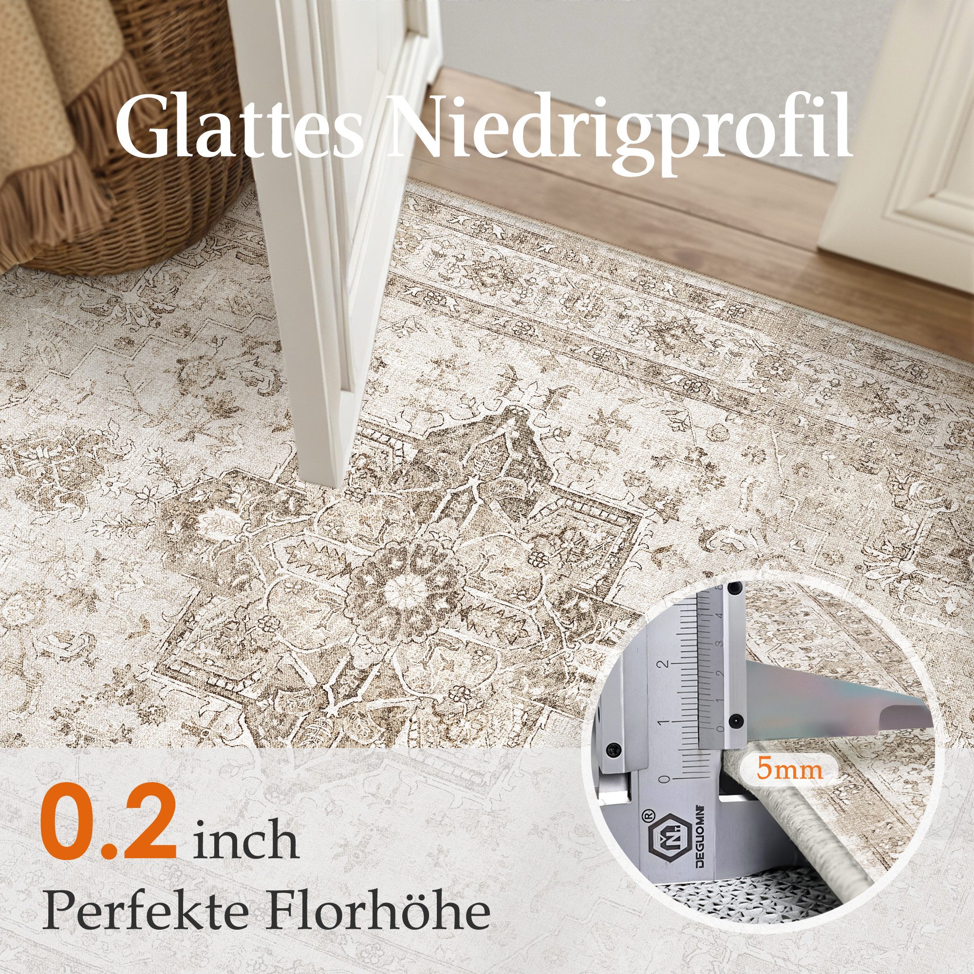 PURECOZY Teppich Kurzflor Perserteppich, waschbar, rutschfest, weich & kuschelig, Rechteckig, Höhe: 5 mm, 120×180, 160×230, 200×300, 300×400 cm, geeignet für diverse Innenräume