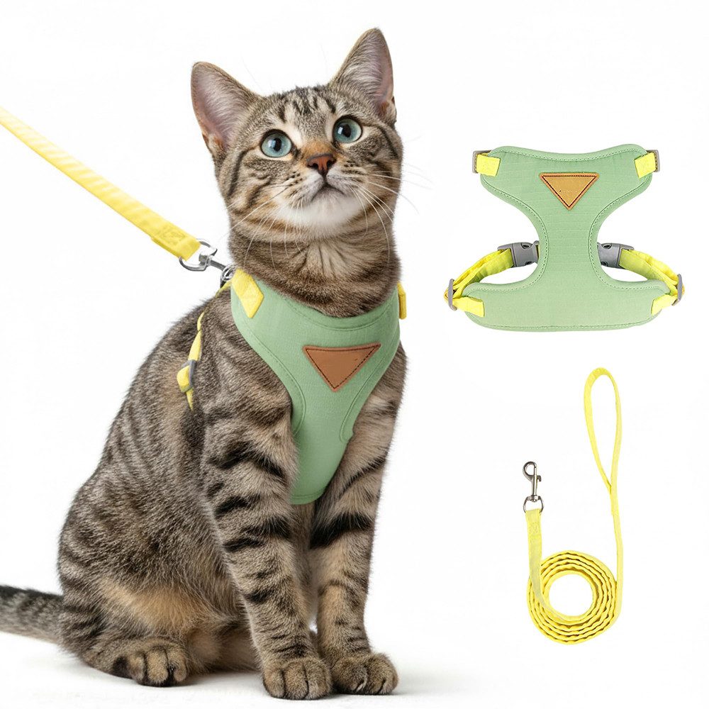 Ledander Katzen-Geschirr, verstellbares Katzegeschirr, Ausbruchsicher Katzengarnitur, Brustgeschirr für Katzen, Kätzchen, Hunde, Katzegeschirr mit Leine