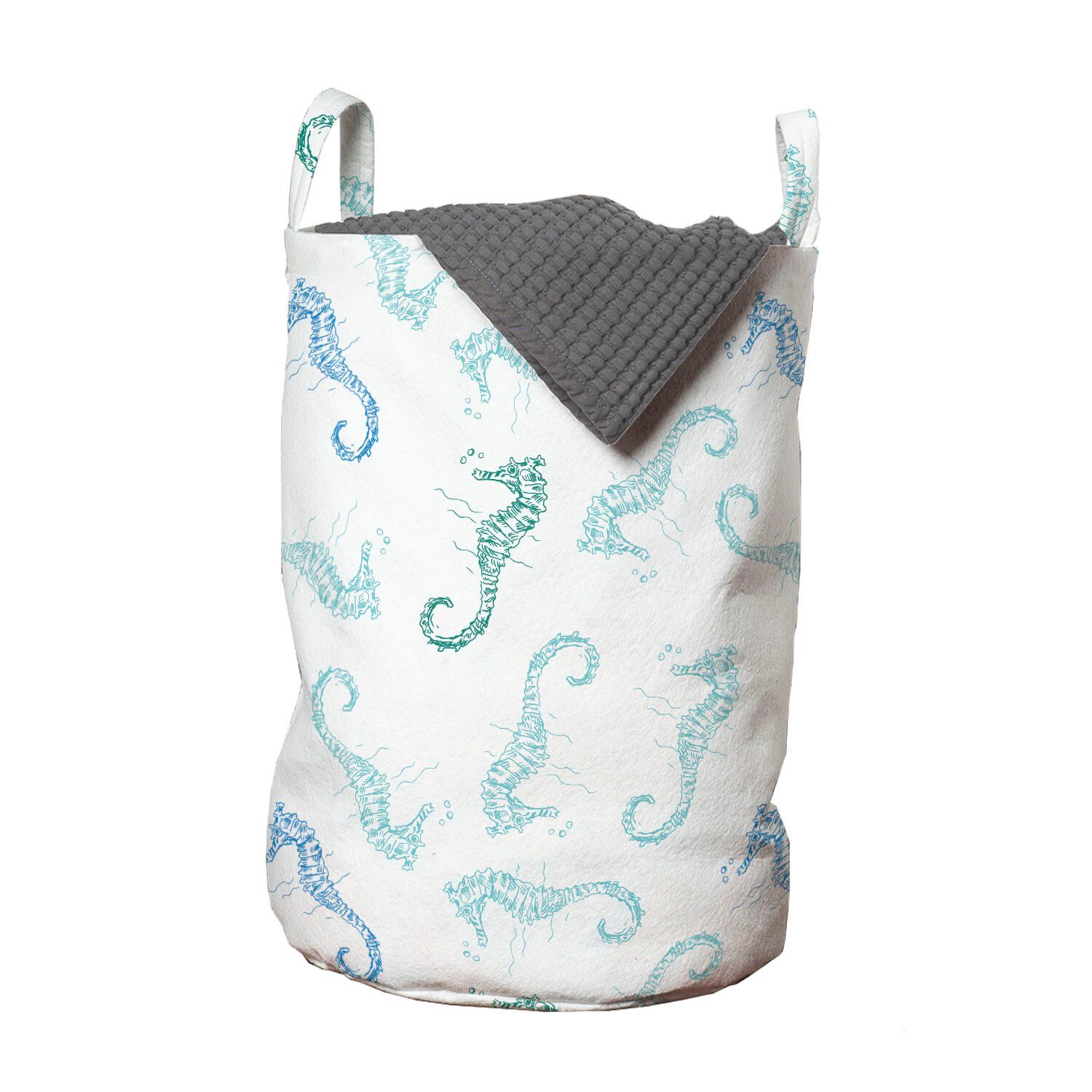 Abakuhaus Wäschesäckchen Wäschekorb mit Griffen Kordelzugverschluss für Waschsalons, Seahorse Nautical Kontur Tier