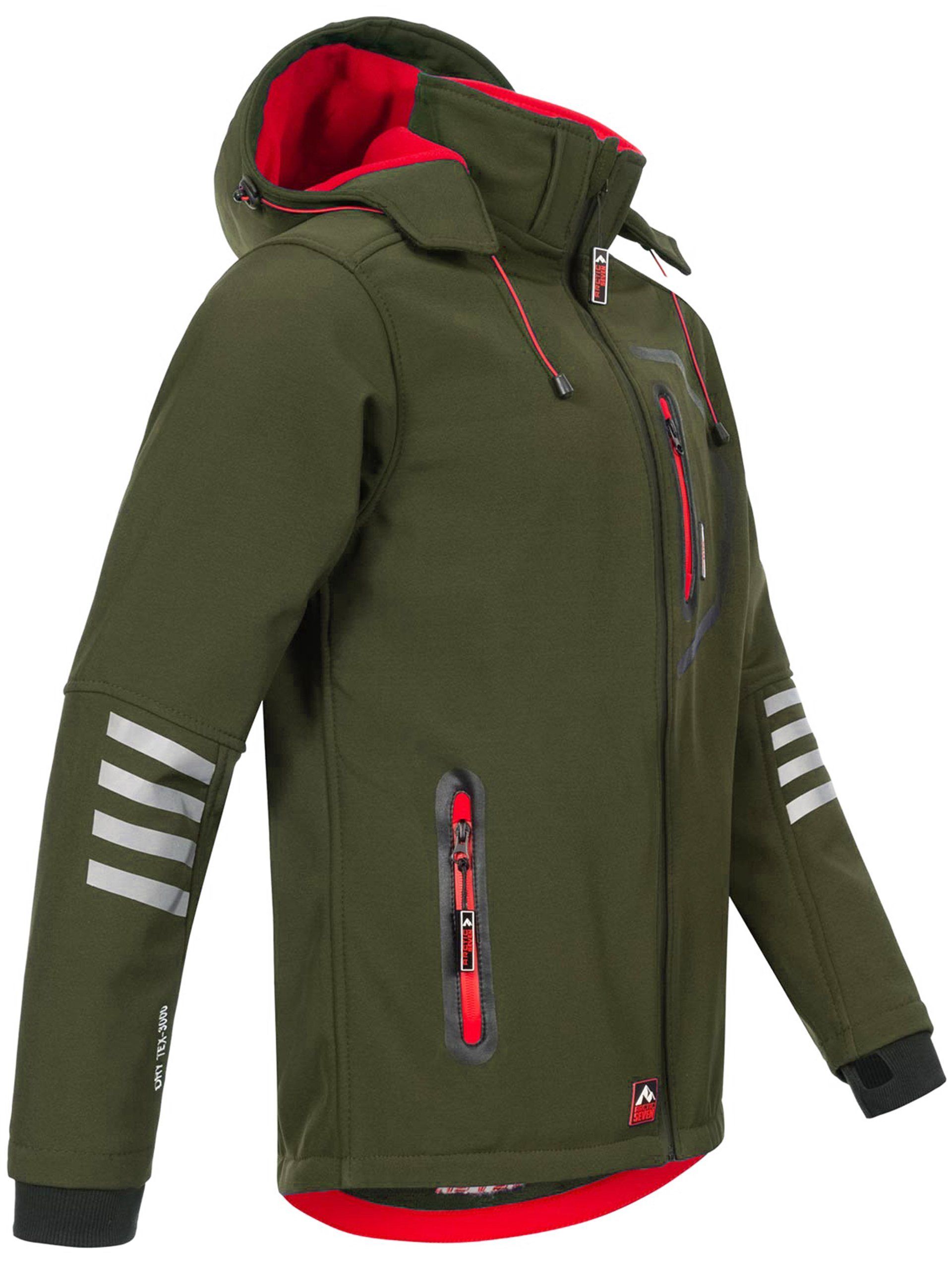 ASColori Kapuze mit Rot abnehmbarer Arctic Outdoorjacke Seven Olive Softshelljacke -