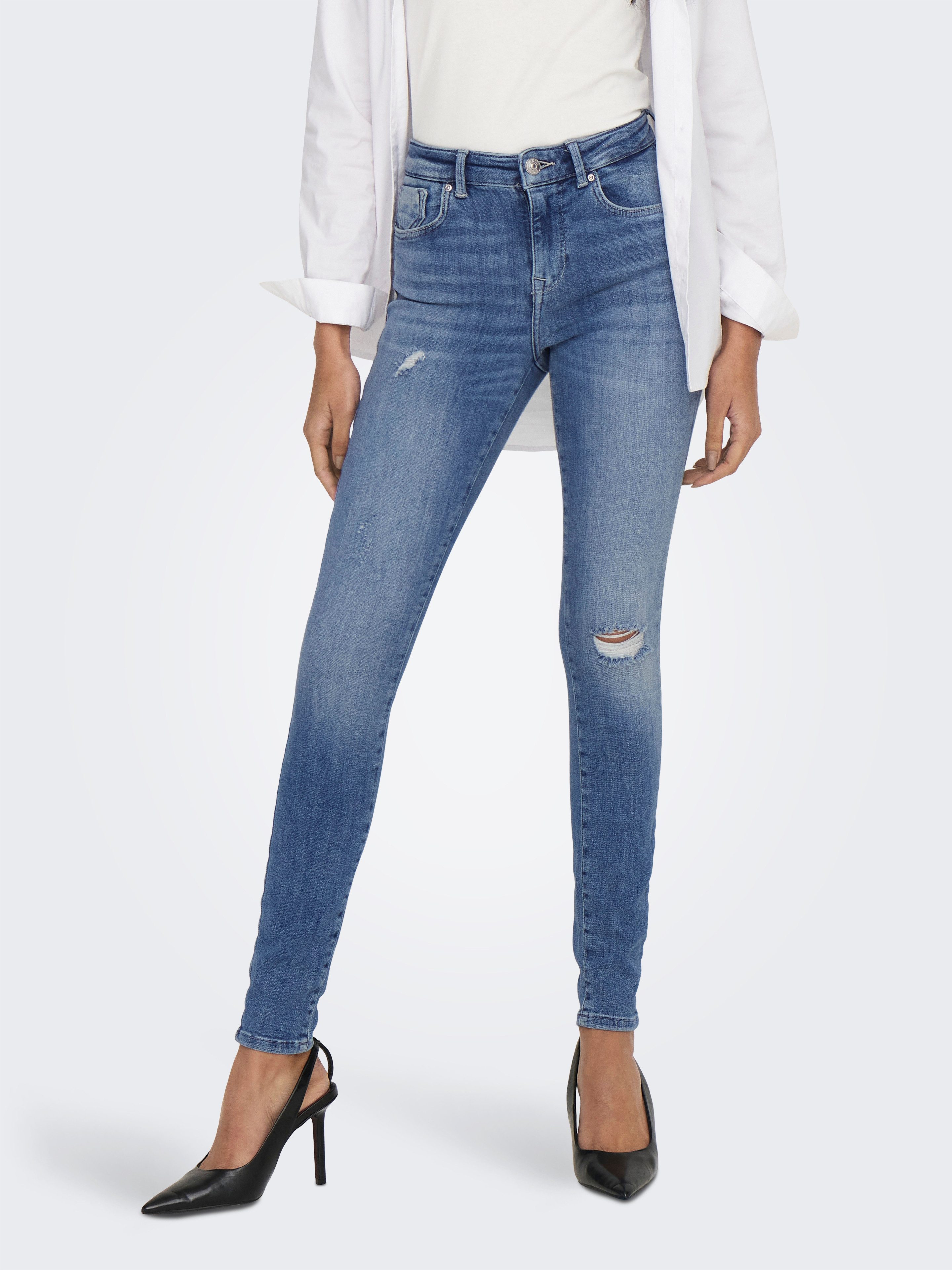 ONLY Skinny-fit-Jeans ONLPOWER LIFE MID PUSH mit Destroyed-Details