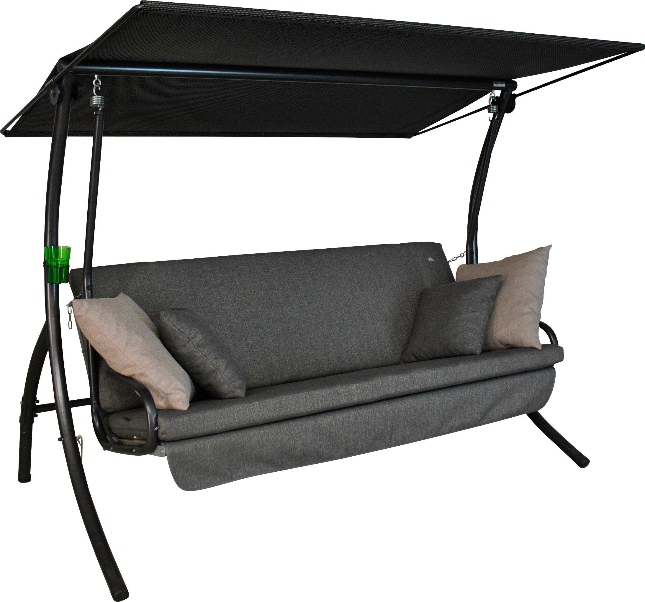 Angerer Freizeitmöbel Hollywoodschaukel Drift Smart Stone, 3-Sitzer, Bettfunktion, inkl. Auflagen und Zierkissen