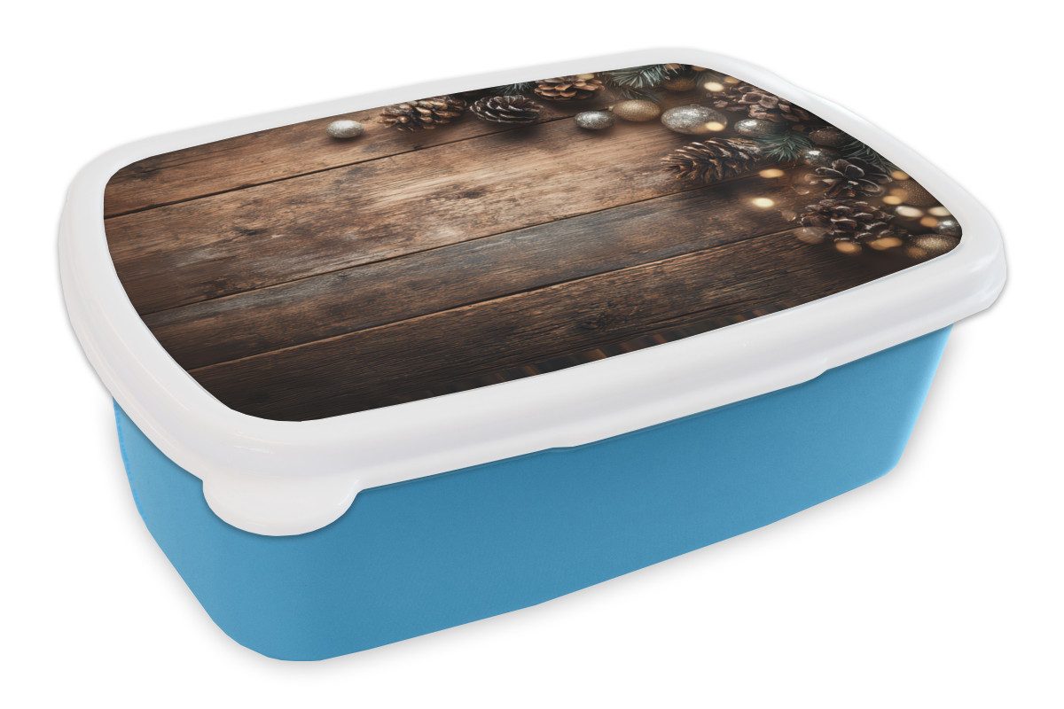 MuchoWow Lunchbox Weihnachts-Eckdekoration - Tannenzapfen - Lichter, Kunststoff, (2-tlg), Brotdose, Lunchbox, Brotbox für Kinder und Erwachsene