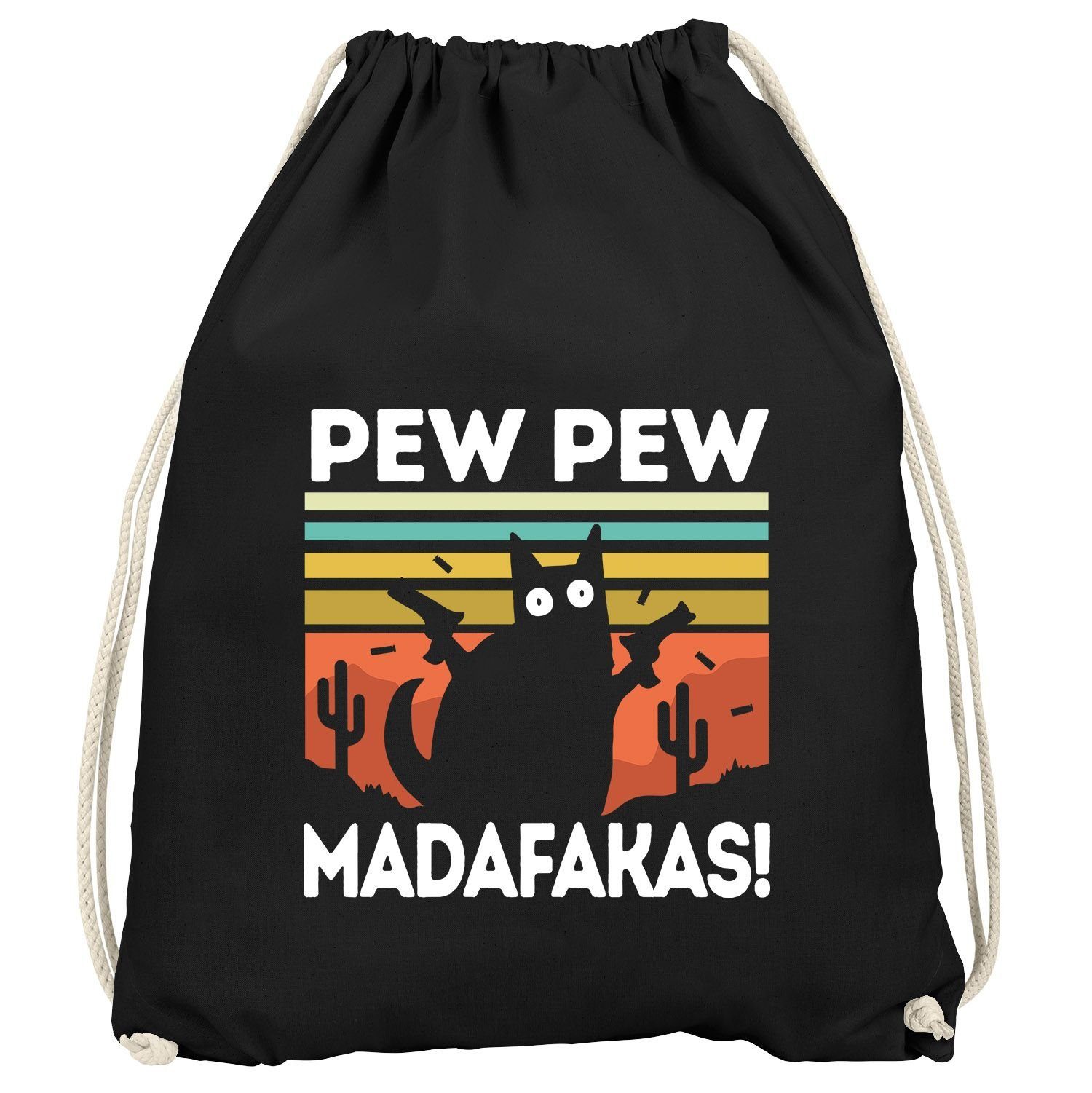 Turnbeutel Turnbeutel Pew Pew Madafakas! schwarze Katze Spruch Meme lustig Gymbag Moonworks®