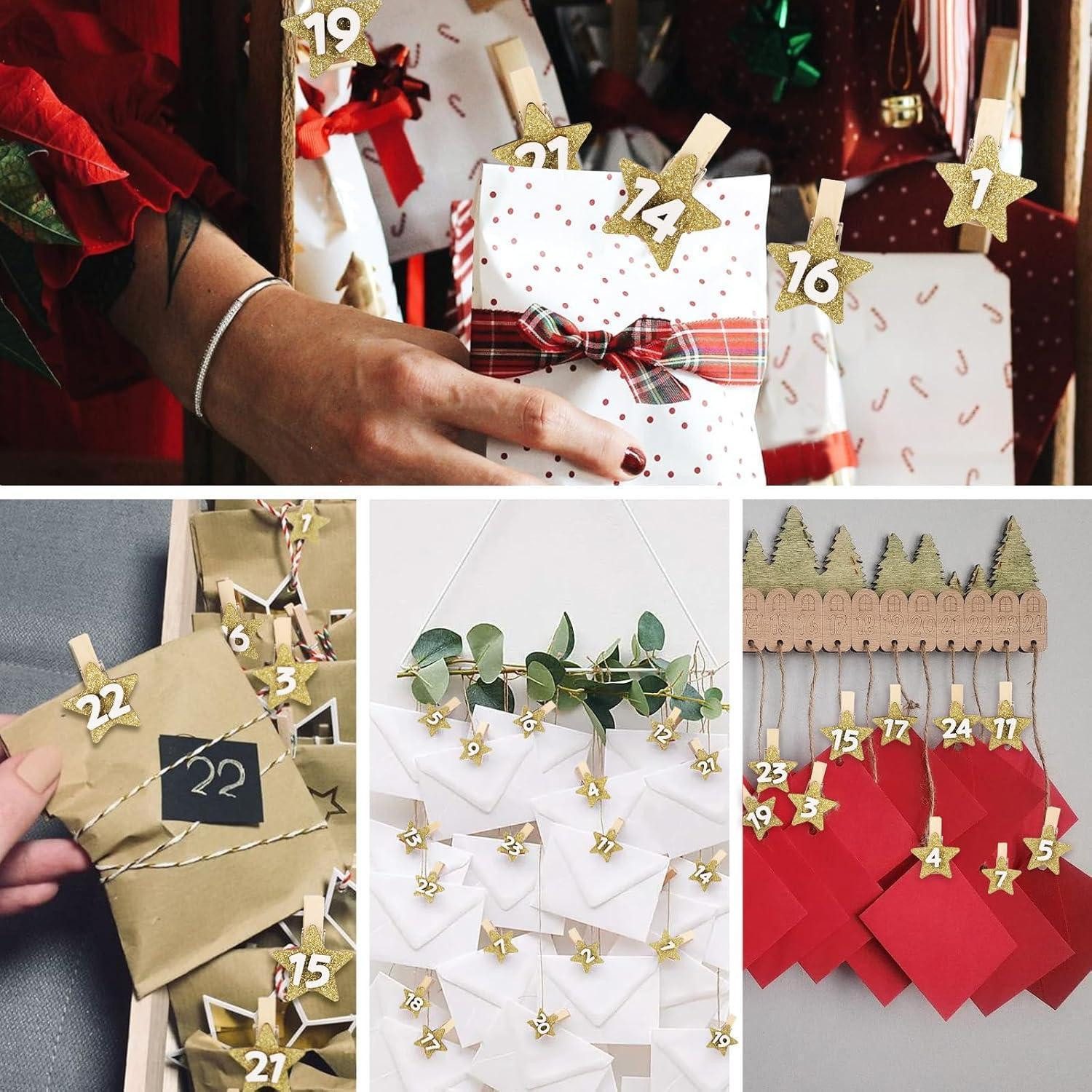 LuxusKollektion DIY-Adventskalender Adventskalender Zahlen Gold 24 Sternklammern Goldene Sterne