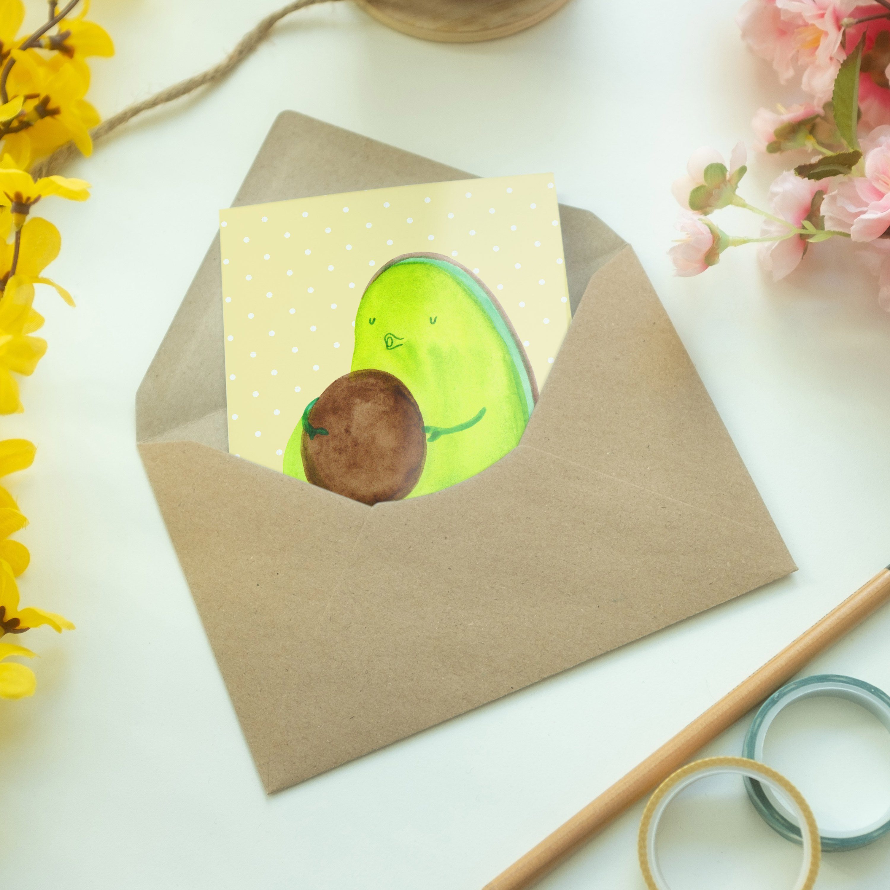 Mr. & Mrs. Panda Hochzeitskarte, Grußkarte Avocado Ein pfeift - Geschenk, - Pastell Gesund, Gelb