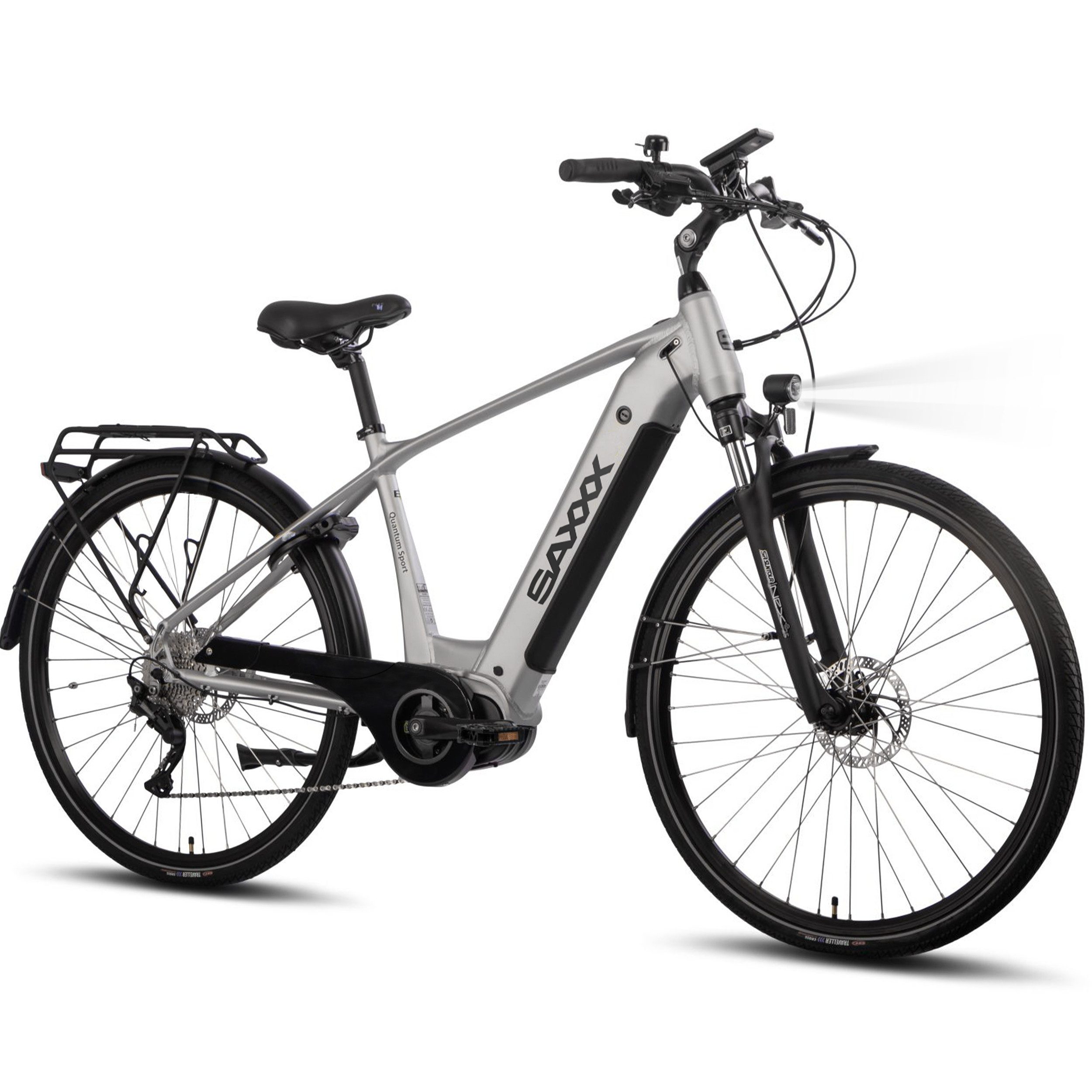 SAXXX E-Bike Trekkingrad QSD Touren-Pedelec 28 Zoll mit Komfortausstattung, 10 Gang SHIMANO Deore Schaltwerk, Kettenschaltung, Mittelmotor, 540 Wh, (mit entnehmbarem, Akku mit Akku-Schlüssel, mit Gepäckträger), 65–110 km Reichweite, 130 kg Gesamtgewicht