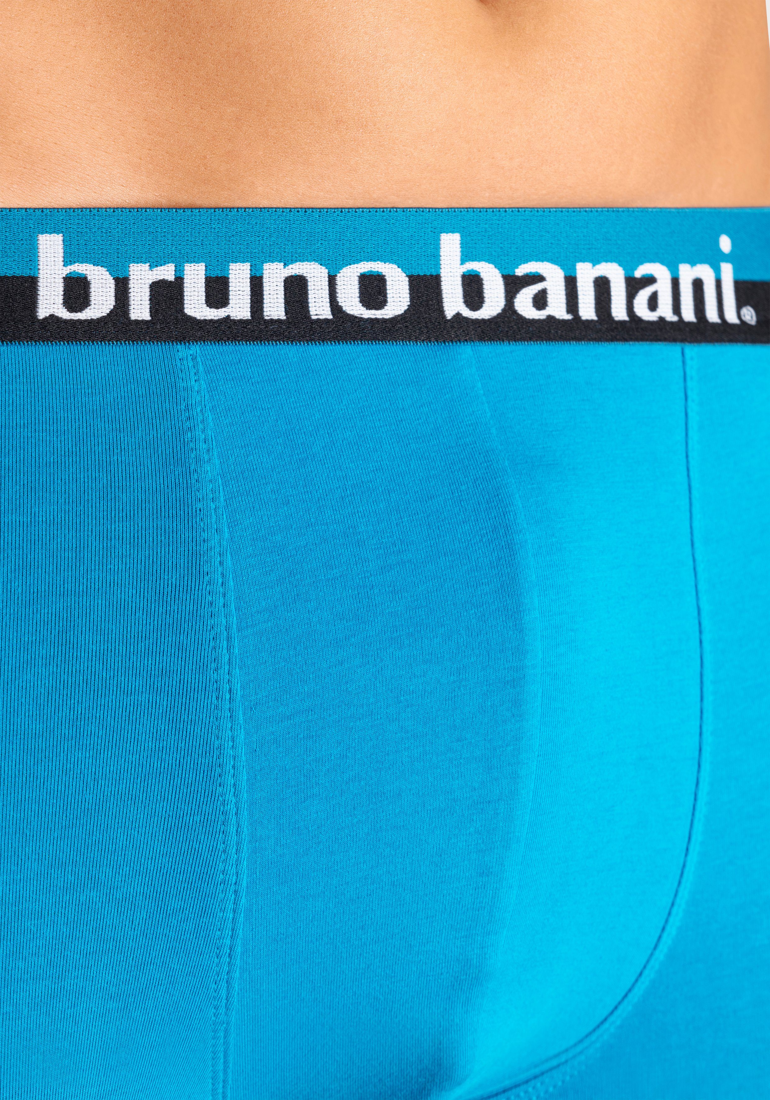 auf dem erhabenem Bund 4-St) anthrazit petrol, mit blau, Banani Bruno Boxer (Packung, Logo-Druck navy,