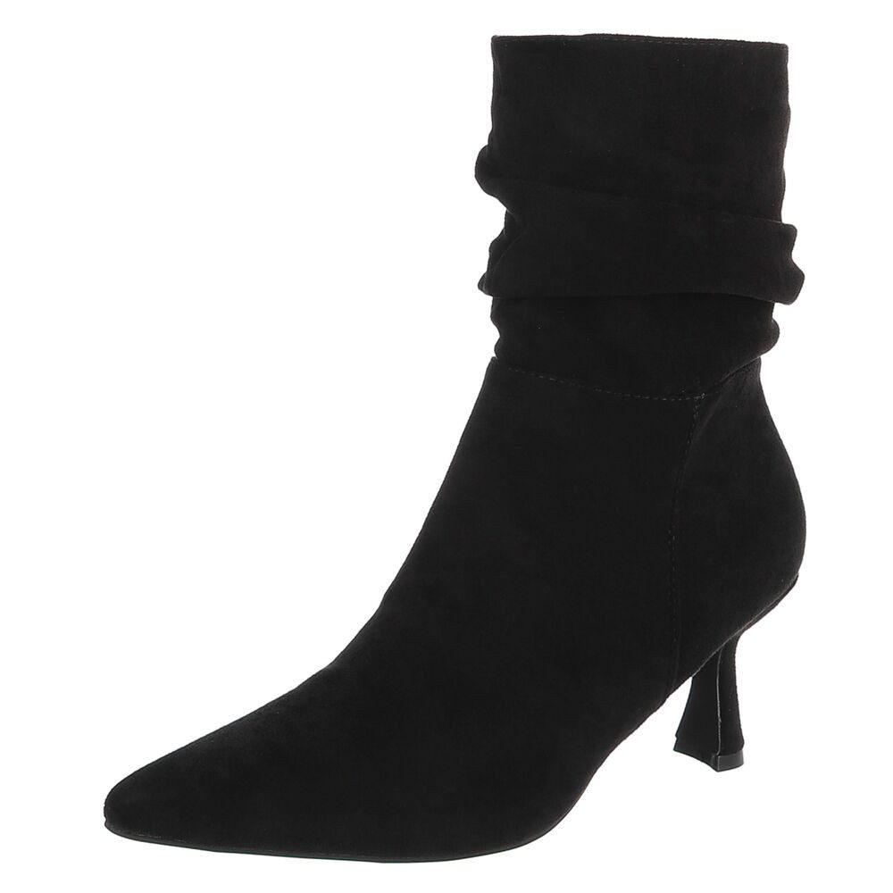 Ital-Design Damen Stiefelette mit spitzem Absatz und Raffung Stiefelette (92002544) Pfennig-/Stilettoabsatz Stiefeletten in Schwarz