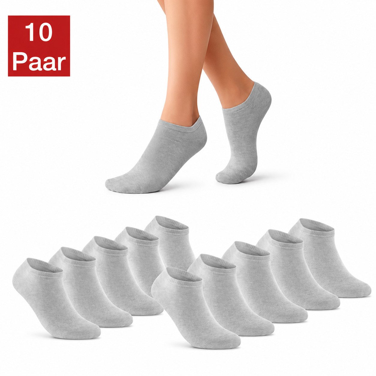 NERS Kurzsocken 10 und 20 Paar Damen & Herren aus Baumwolle, Komfortbund, atmungsaktiv (Packung, 10-Paar, 10) Sneakersocken mit verstärkter Ferse, ohne Gummidruck