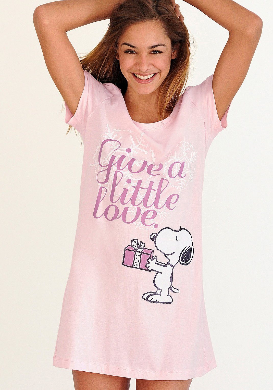 PEANUTS Sleepshirt mit Snoopy-Print in rosa Minilänge