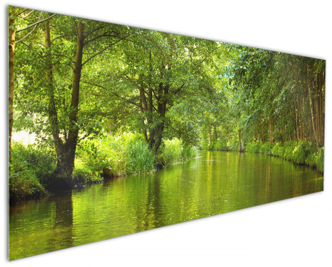 Wallario Küchenrückwand Spreewald in Brandenburg grüne Wälder und Spiegelungen im Wasser, (1-tlg)