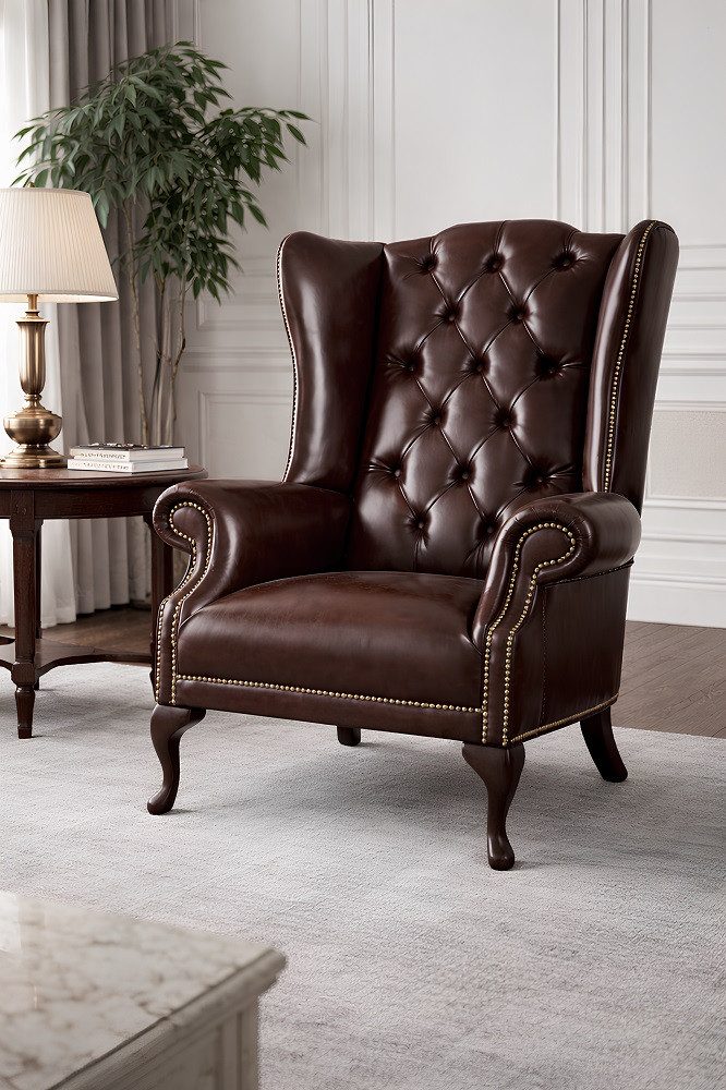 JVmoebel Ohrensessel Chesterfield Ohrensessel aus 100% Leder im Antik Stil, Made in Europa