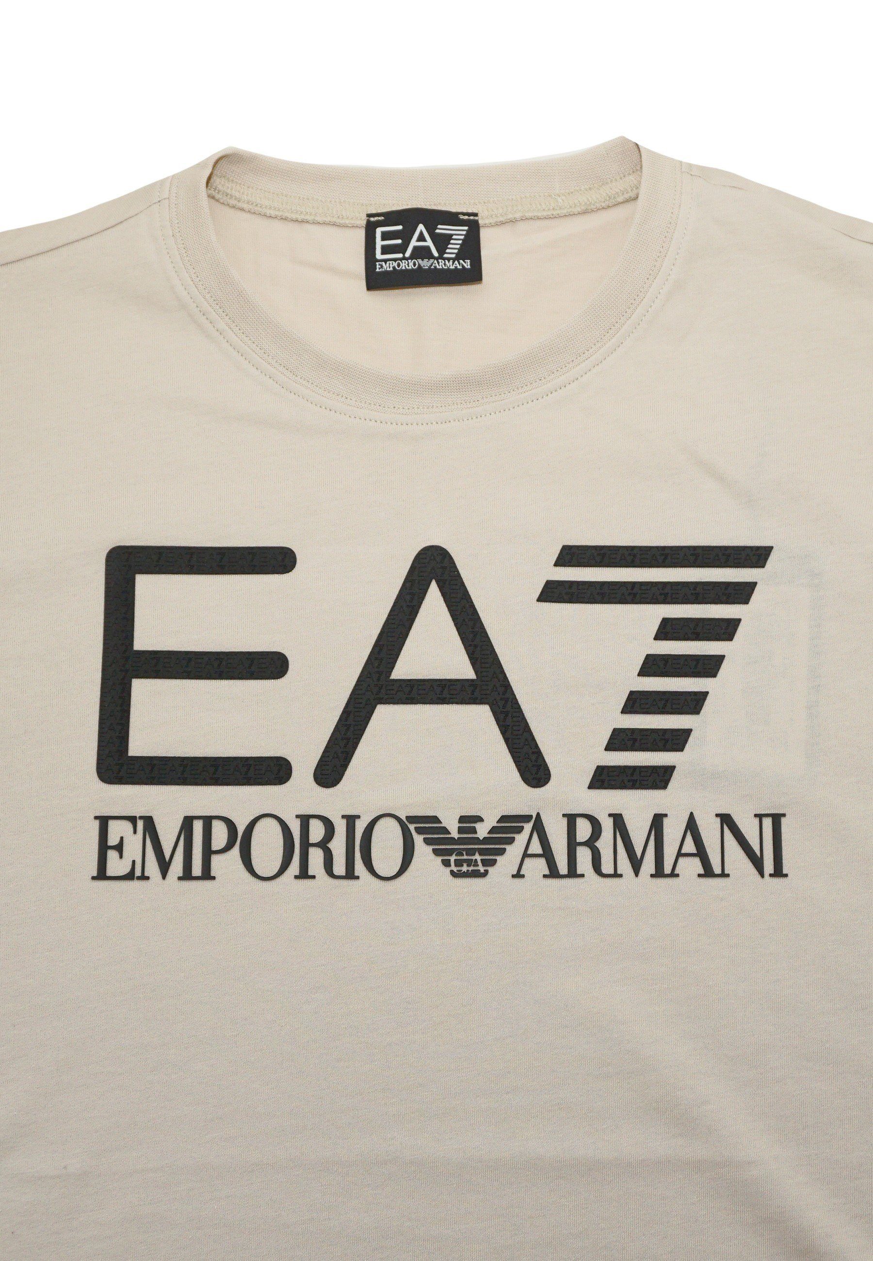 Rundhalsausschnitt Shirt Emporio (1-tlg) T-Shirt Tee beige Armani mit Logo