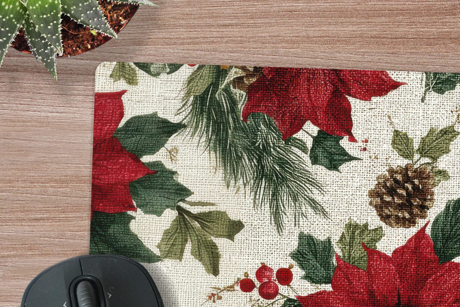MuchoWow Mauspad Festlich - Textilmuster - Weihnachtsblumen - Farbenfroh (1-St), Mousepad mit Rutschfester Unterseite, Gaming XXL, Großes, 120x60 cm